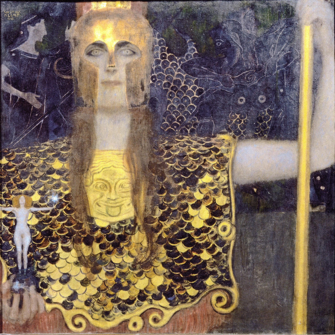 Gustav Klimt Pallas Athena Canvas Print: Hand-Textured, Golden Vintage Frame FOSHE ART