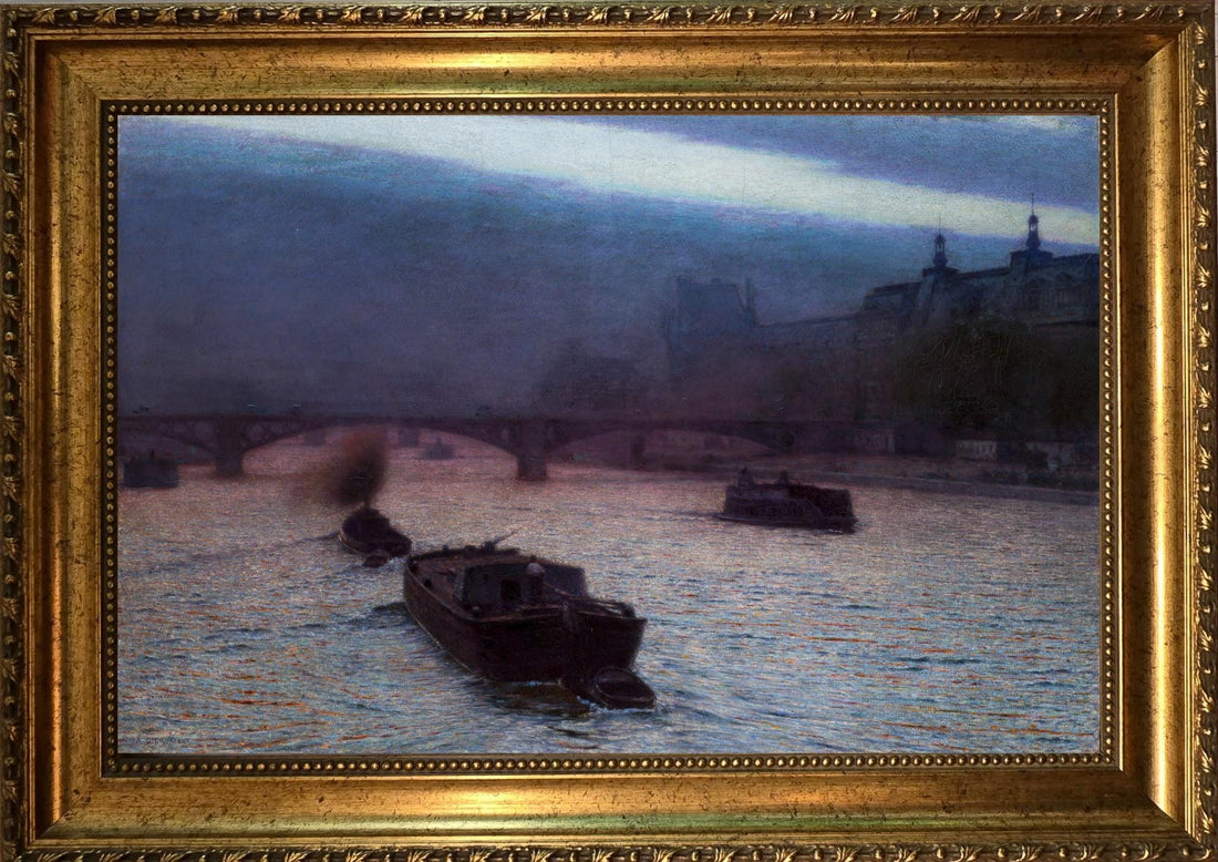 Evening on the Seine Canvas Art Print: Aleksander Gierymski- Gold Frame and Brush Strokes FOSHE ART