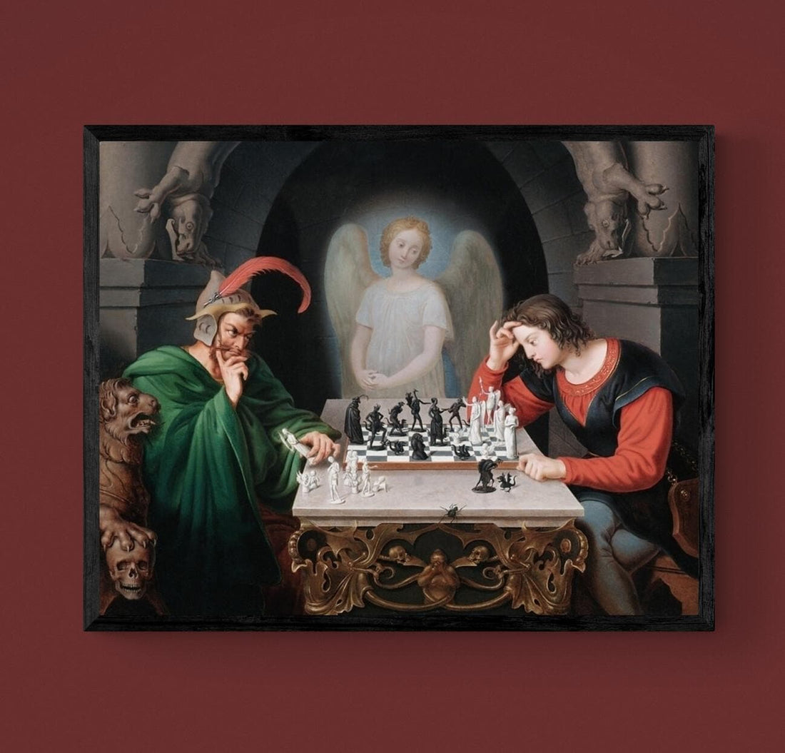 Checkmate painting by Moritz Retzsch (1831), Floating Frame and Brush Strokes FOSHE ART