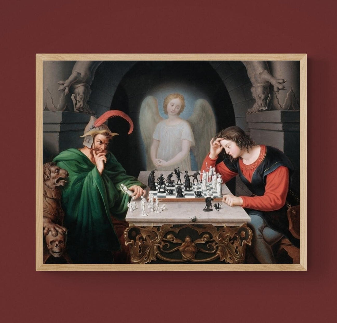 Checkmate painting by Moritz Retzsch (1831), Floating Frame and Brush Strokes FOSHE ART