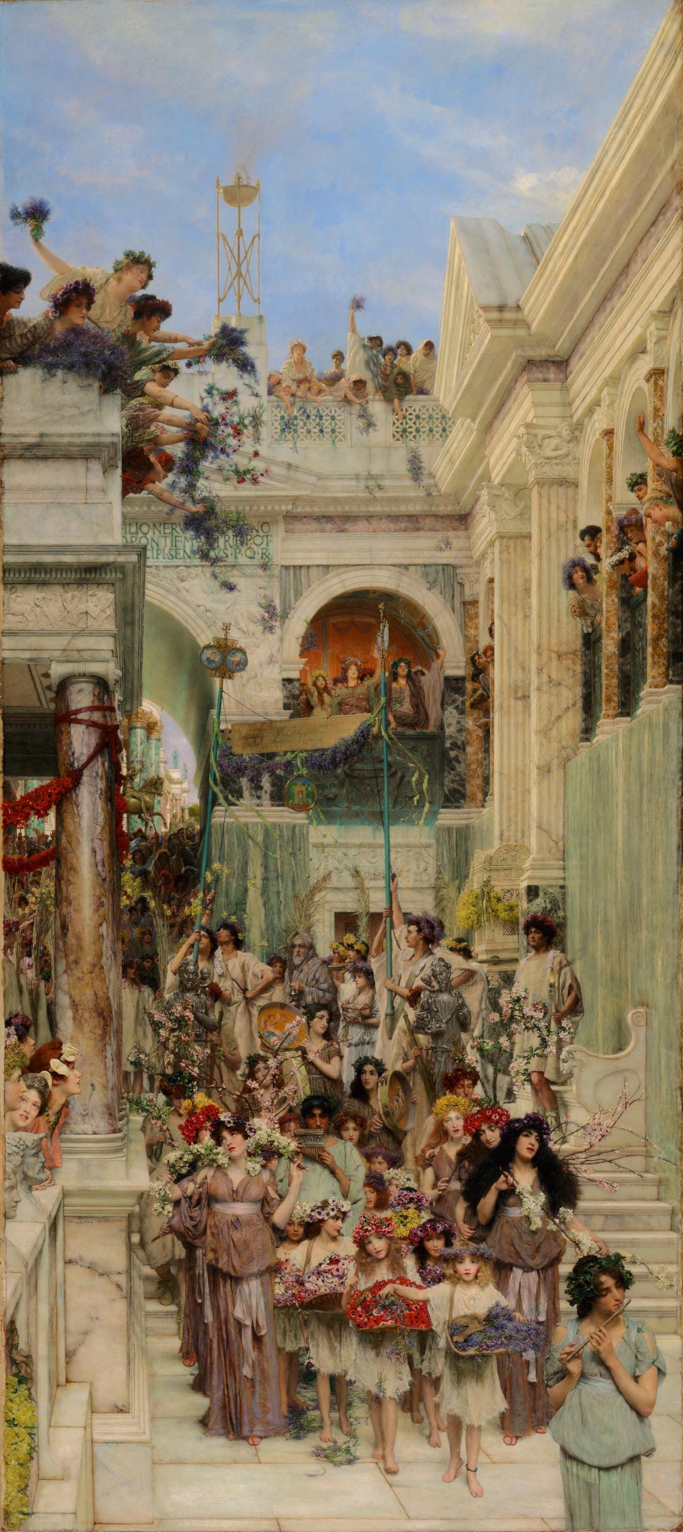 Spring by Lawrence Alma-Tadema, Canvas Print with Brush Strokes, Gold Wooden Frame, Museum Quality FOSHE ART