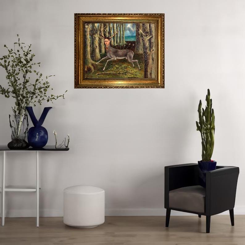 Frida Kahlo - Wounded Deer |  Canvas Print Museum Quality with Brush Strokes | Gold Wooden Frame FOSHE ART