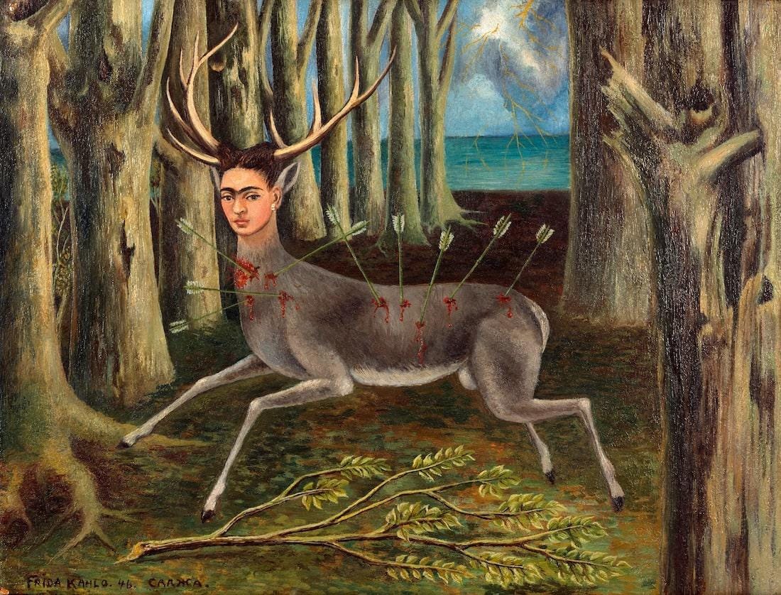 Frida Kahlo - Wounded Deer |  Canvas Print Museum Quality with Brush Strokes | Gold Wooden Frame FOSHE ART