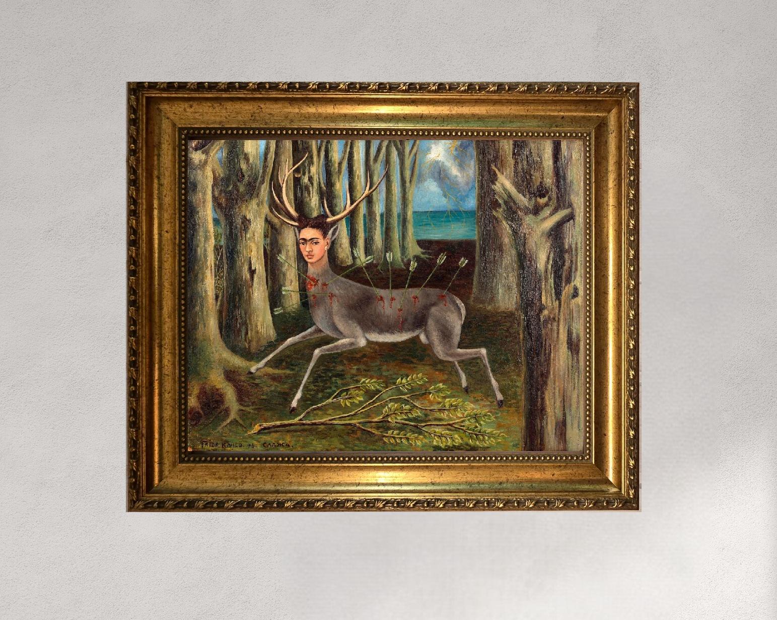 Frida Kahlo - Wounded Deer |  Canvas Print Museum Quality with Brush Strokes | Gold Wooden Frame FOSHE ART