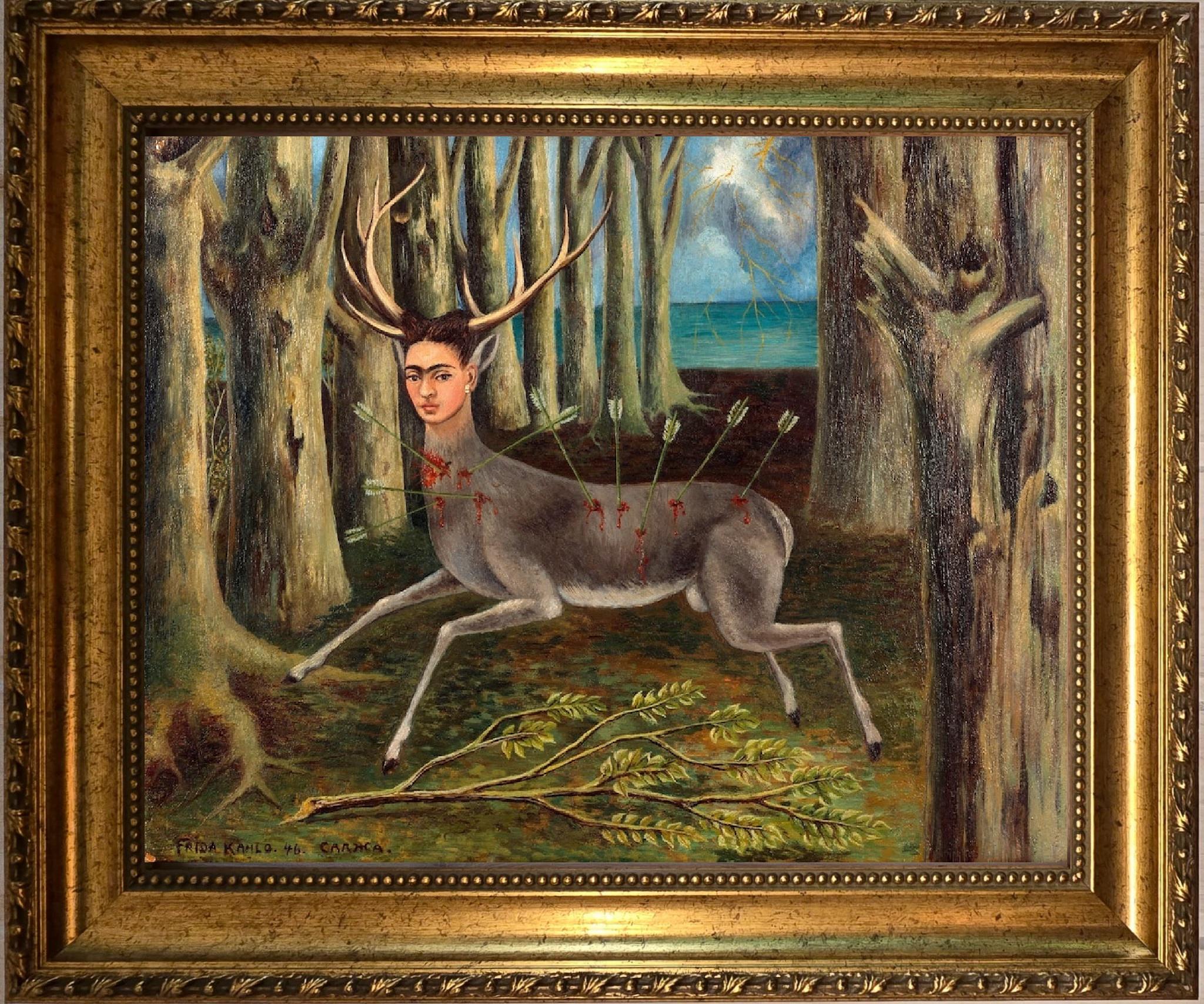 Frida Kahlo - Wounded Deer |  Canvas Print Museum Quality with Brush Strokes | Gold Wooden Frame FOSHE ART