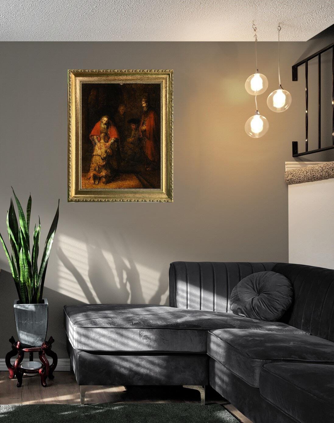 Rembrandt's Return of the Prodigal Son Canvas Print – Gold Wooden Frame, Brush Strokes FOSHE ART