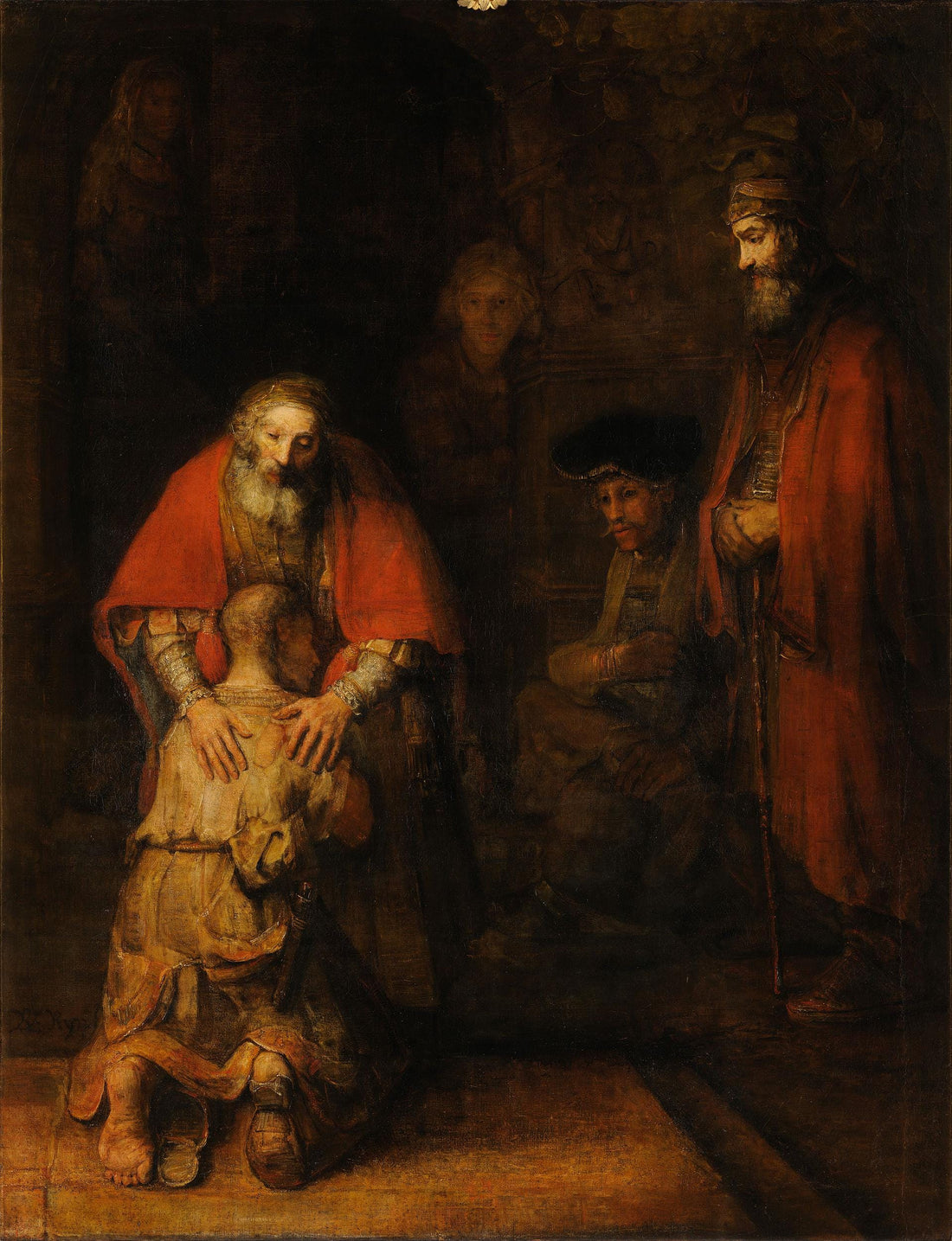 Rembrandt's Return of the Prodigal Son Canvas Print – Gold Wooden Frame, Brush Strokes FOSHE ART