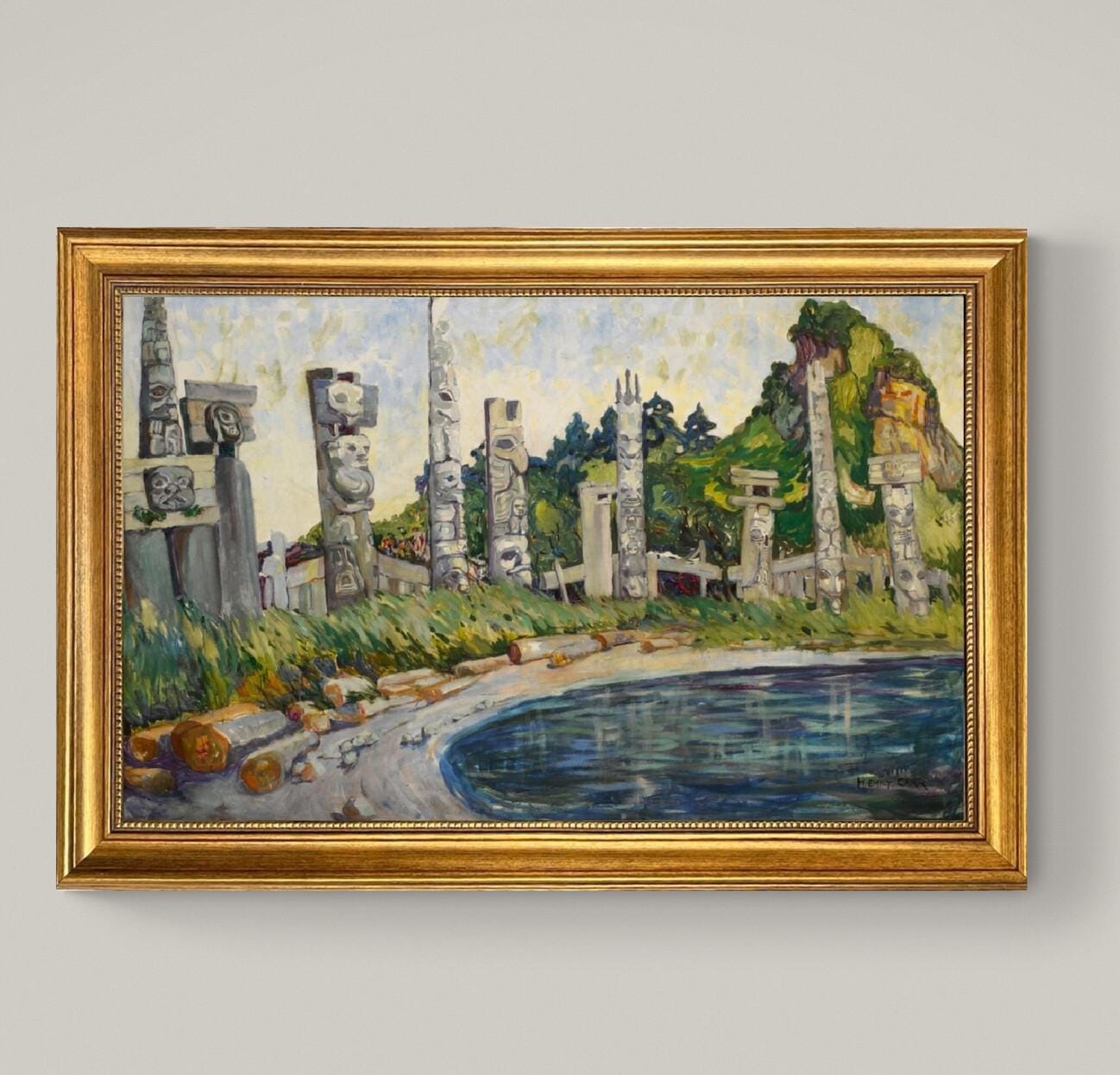 Skedans Canvas Print: Emily Carr, Vintage Gold Frame, Brush Stroke Texture FOSHE ART