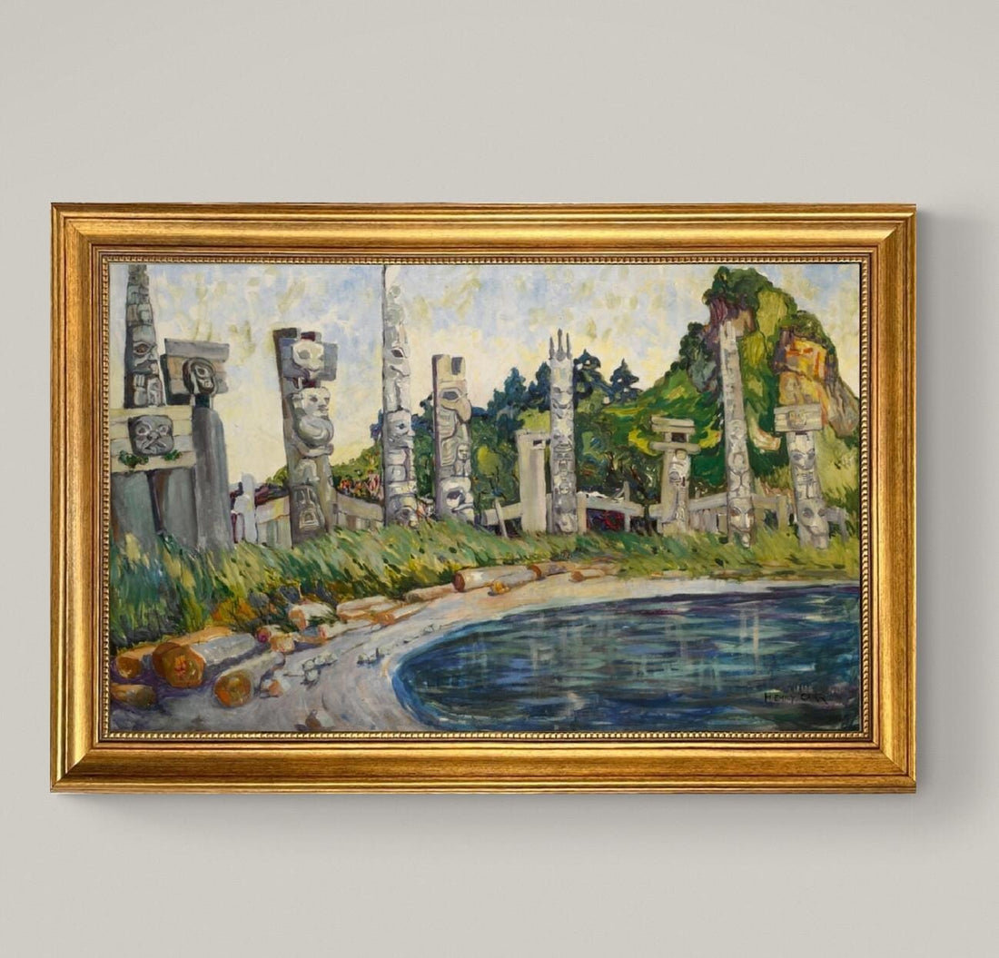 Skedans Canvas Print: Emily Carr, Vintage Gold Frame, Brush Stroke Texture FOSHE ART