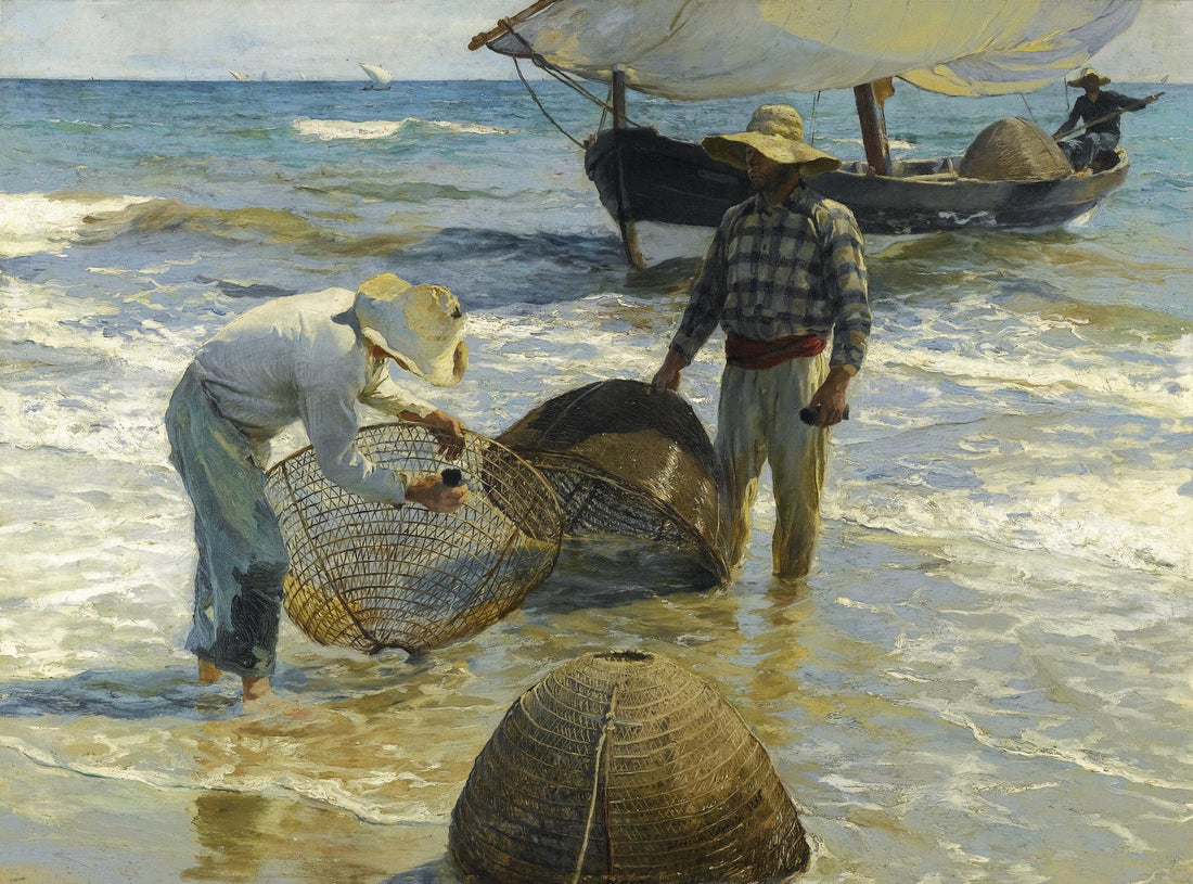 Valencian Fishermen, Joaquin Sorolla – Vintage Golden Frame and Brush Strokes FOSHE ART