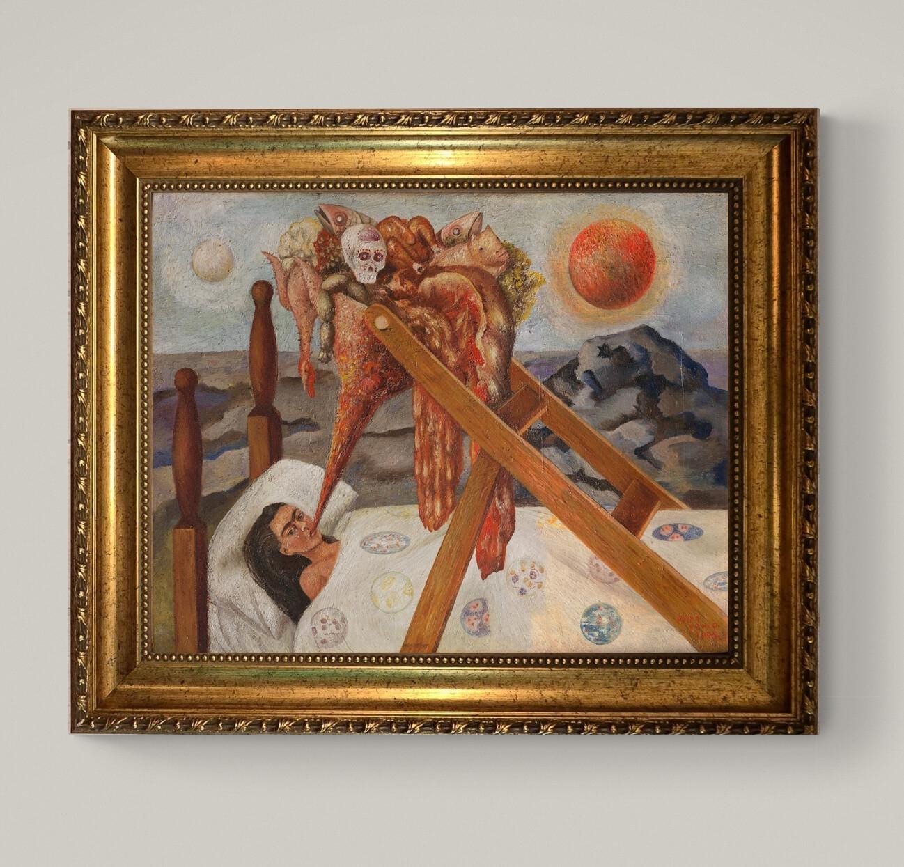 Frida Kahlo - Without Hope, Canvas Print Museum Quality with Brush Strokes, Gold Wooden Frame FOSHE ART