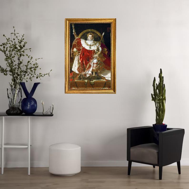 Napoleon on his Imperial Throne Canvas Print: Ingres, Vintage Gold Frame, Brush Stroke Texture FOSHE ART