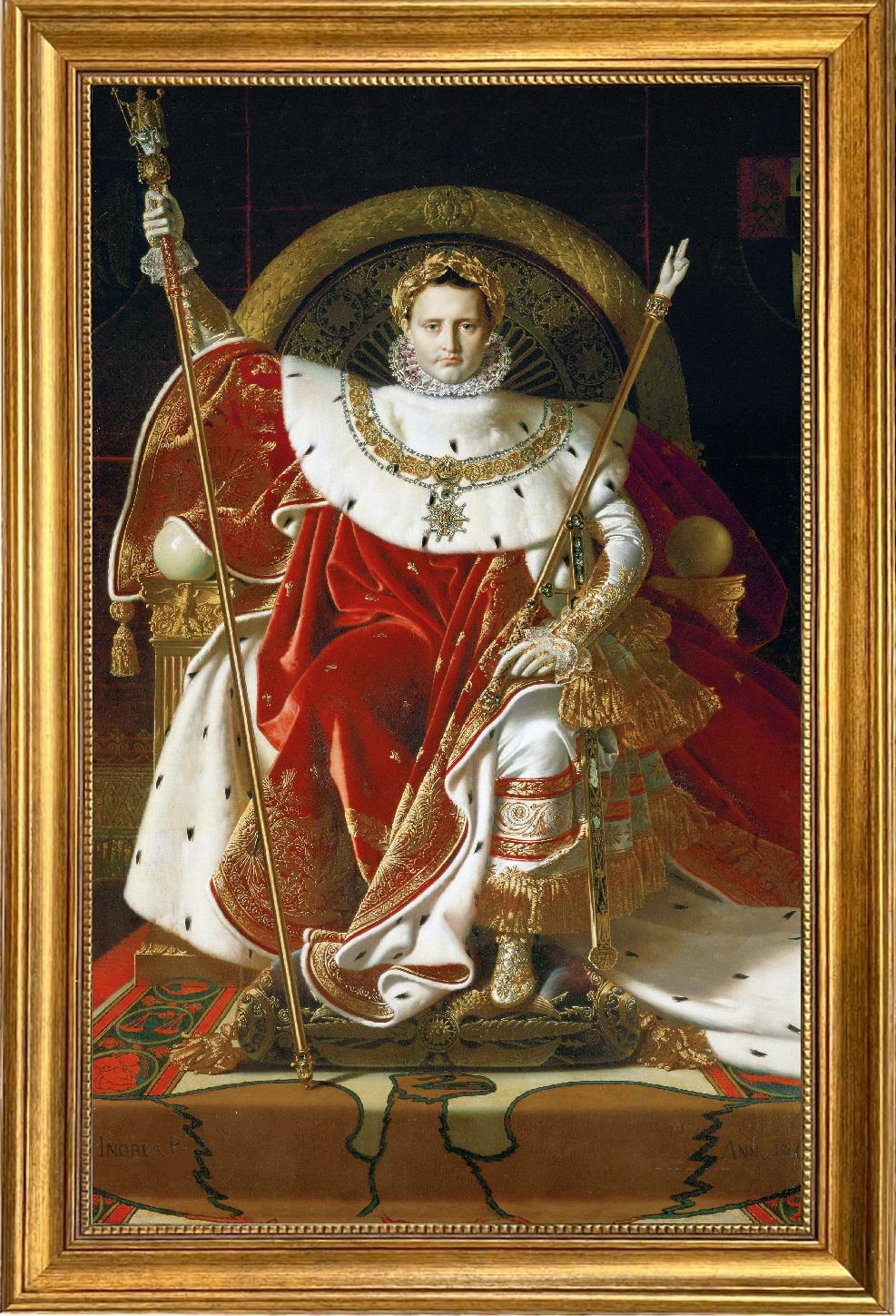 Napoleon on his Imperial Throne Canvas Print: Ingres, Vintage Gold Frame, Brush Stroke Texture FOSHE ART
