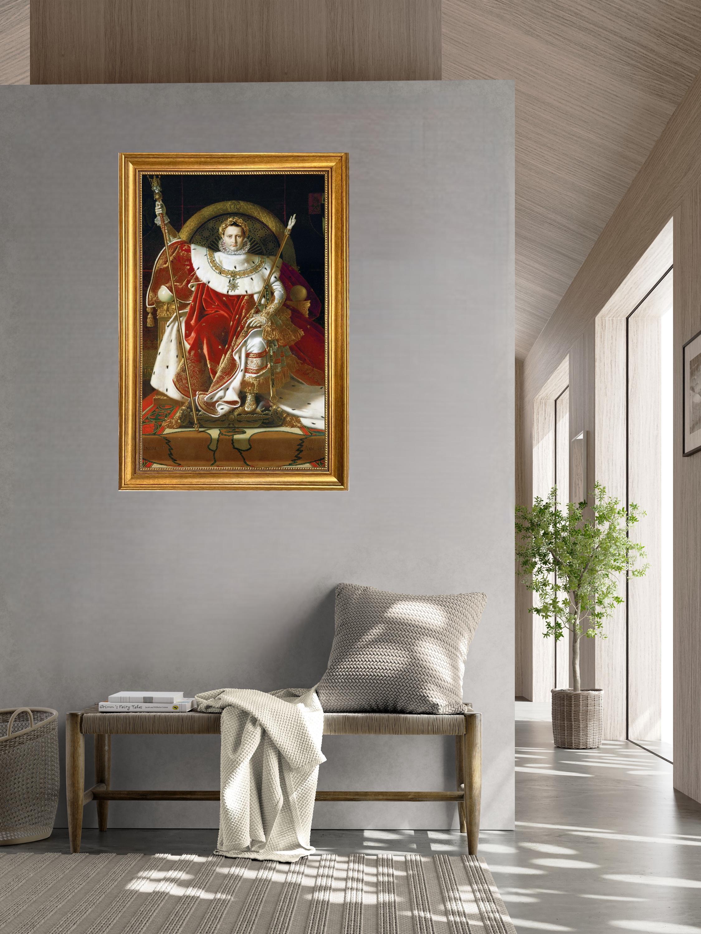 Napoleon on his Imperial Throne Canvas Print: Ingres, Vintage Gold Frame, Brush Stroke Texture FOSHE ART