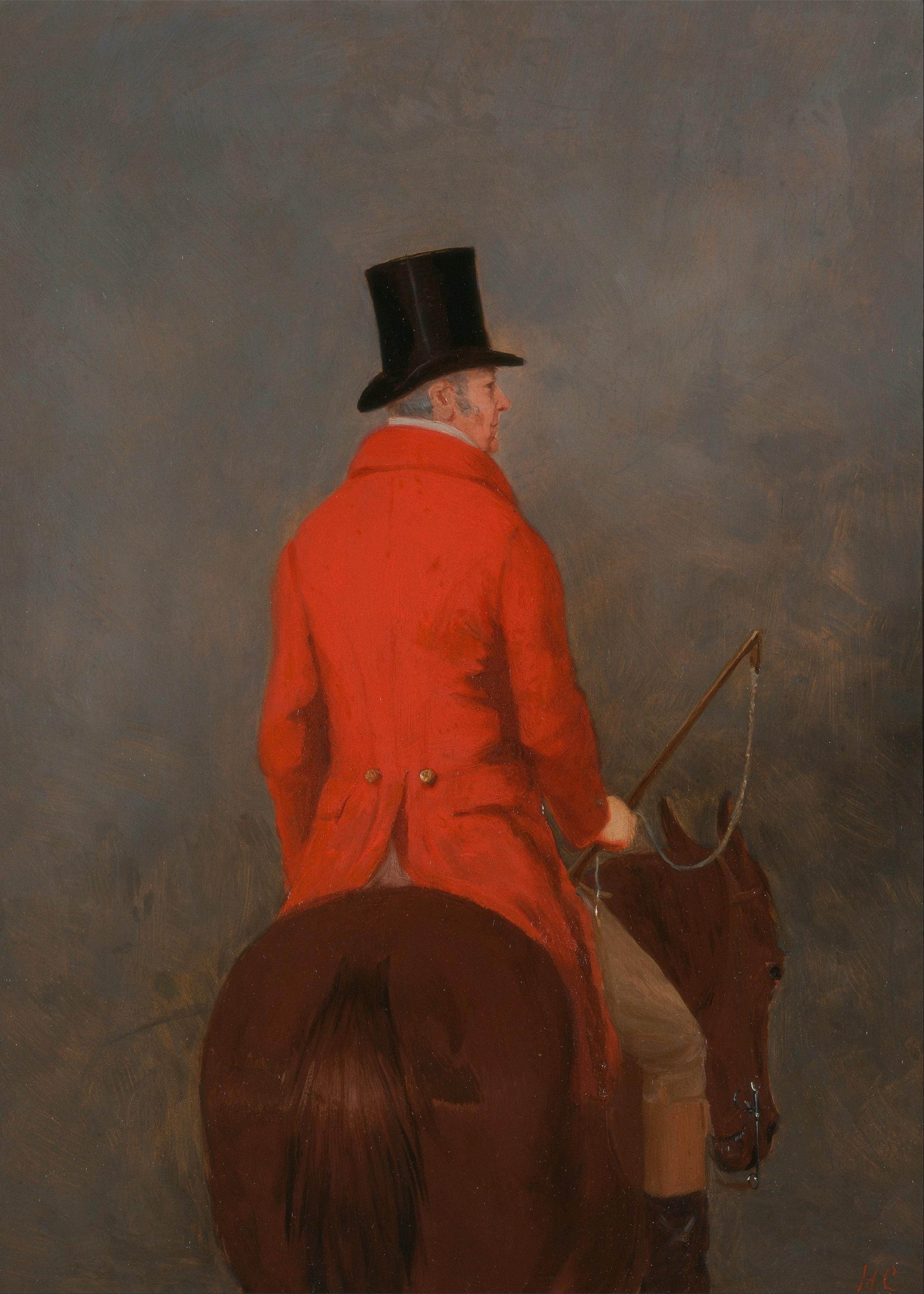 Vintage Gentleman on Horseback Framed Canvas Art Print with Brush strokes FOSHE ART