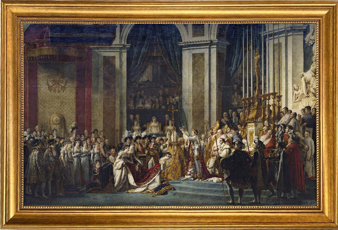 The Coronation of Napoleon Canvas Print: Jacques-Louis David, Vintage Gold Frame, Brush Stroke FOSHE ART