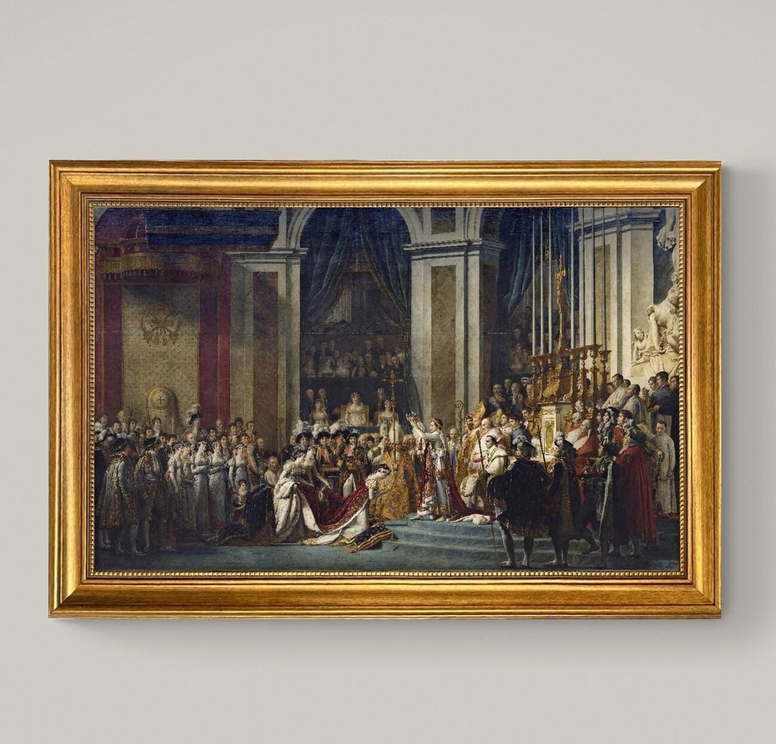 The Coronation of Napoleon Canvas Print: Jacques-Louis David, Vintage Gold Frame, Brush Stroke FOSHE ART