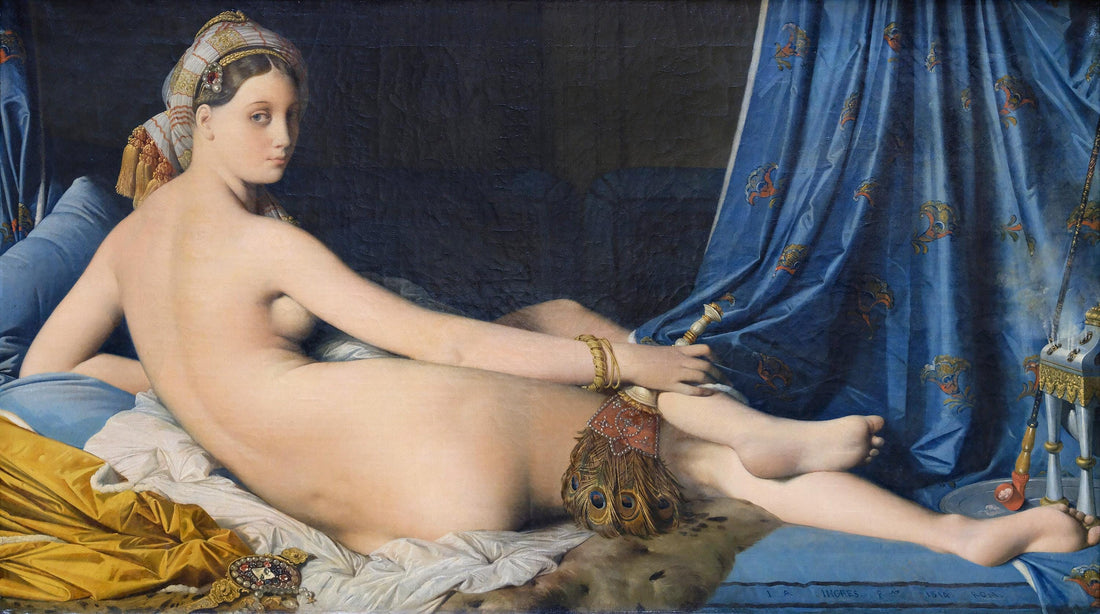 La Grande Odalisque Canvas Print: Ingres Art in Golden Vintage Frame, Brush strokes FOSHE ART