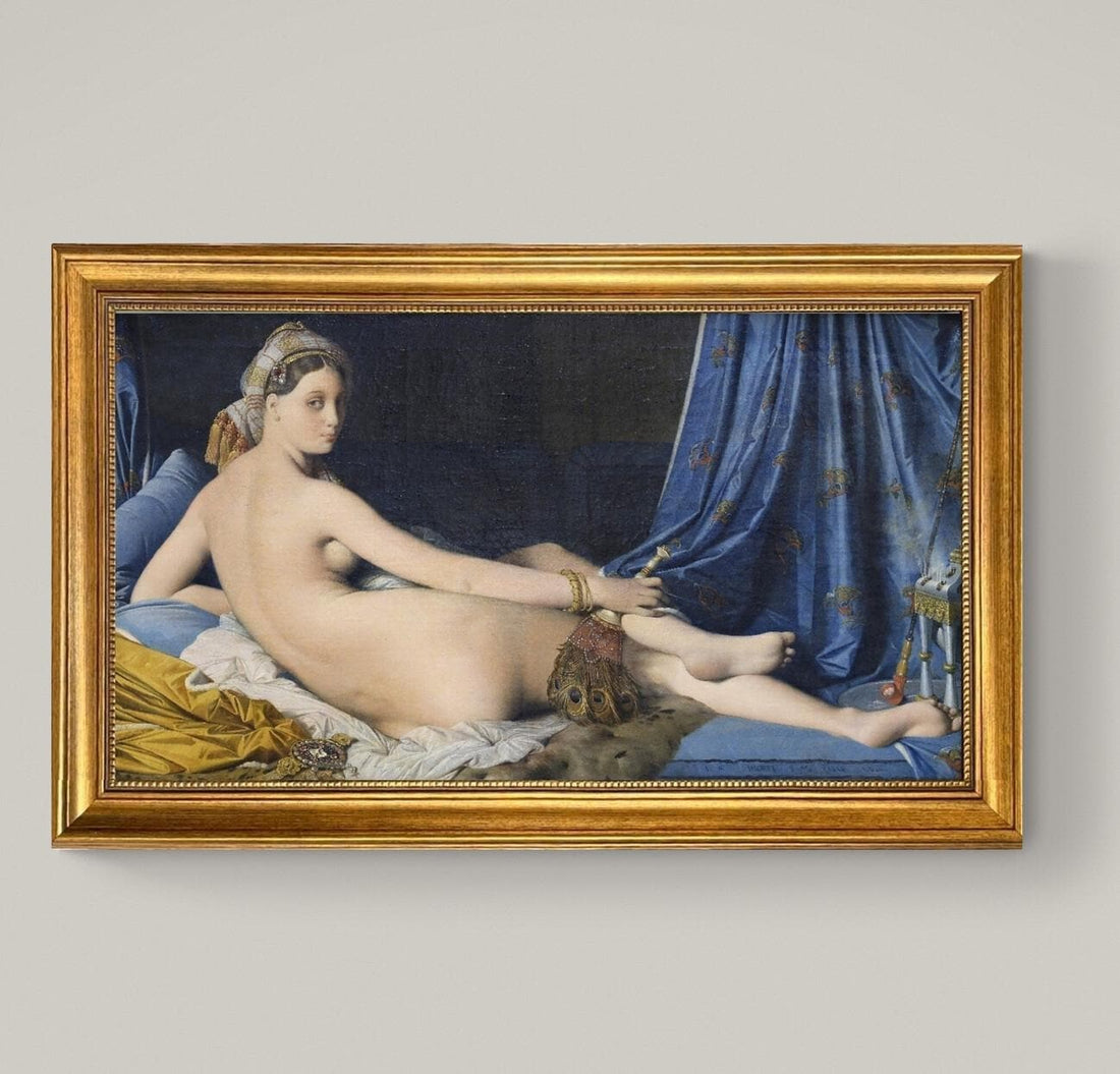 La Grande Odalisque Canvas Print: Ingres Art in Golden Vintage Frame, Brush strokes FOSHE ART