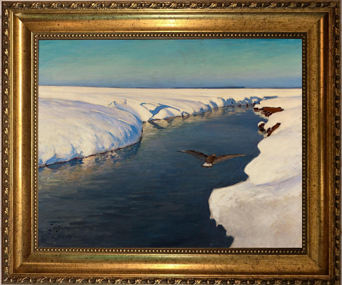Julian Fałat the Snow art print on Canvas, Brush strokes and Vintage Gold Frame FOSHE ART