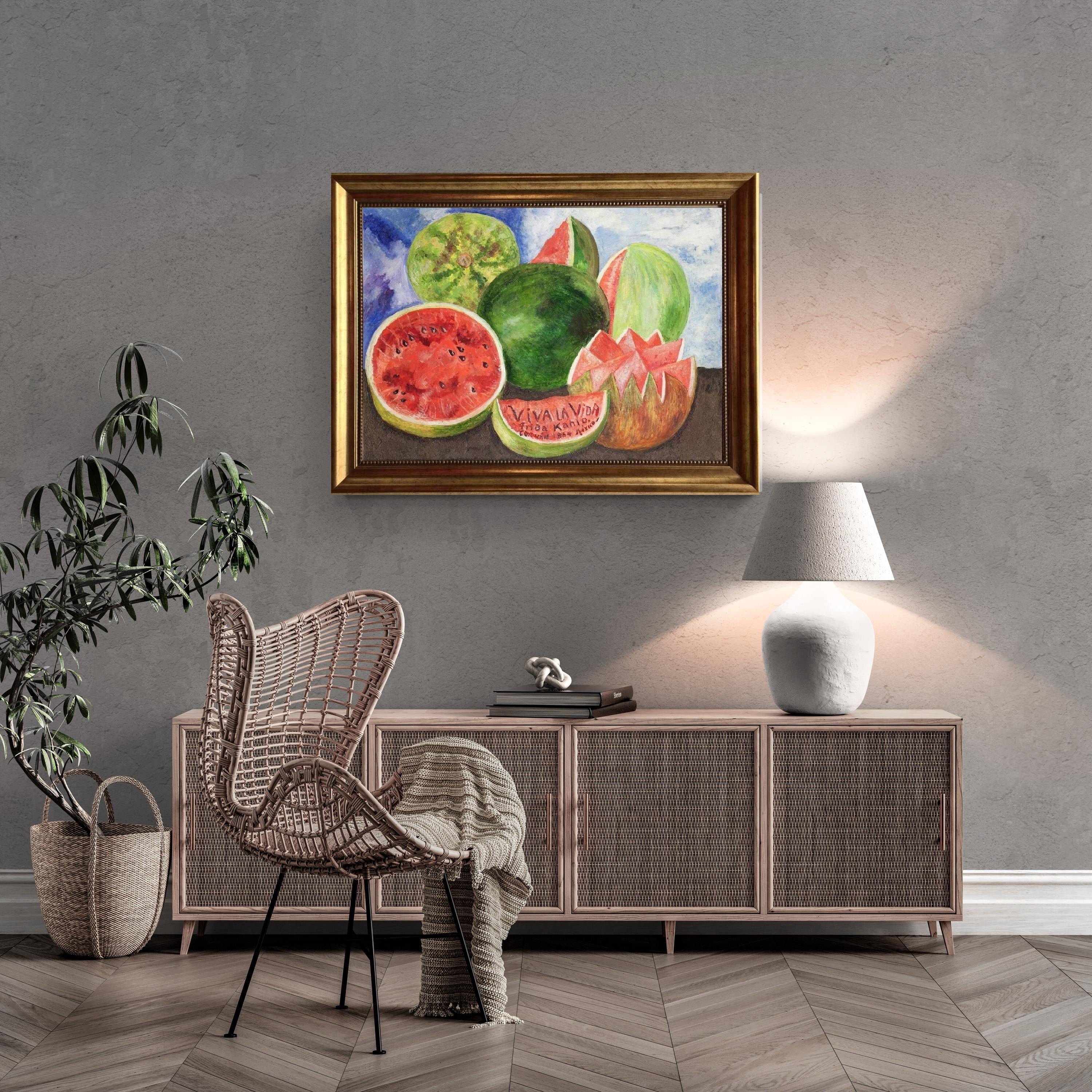 Frida Kahlo - Viva La Vida |  Canvas Print Museum Quality with Brush Strokes | Gold Wooden Frame FOSHE ART