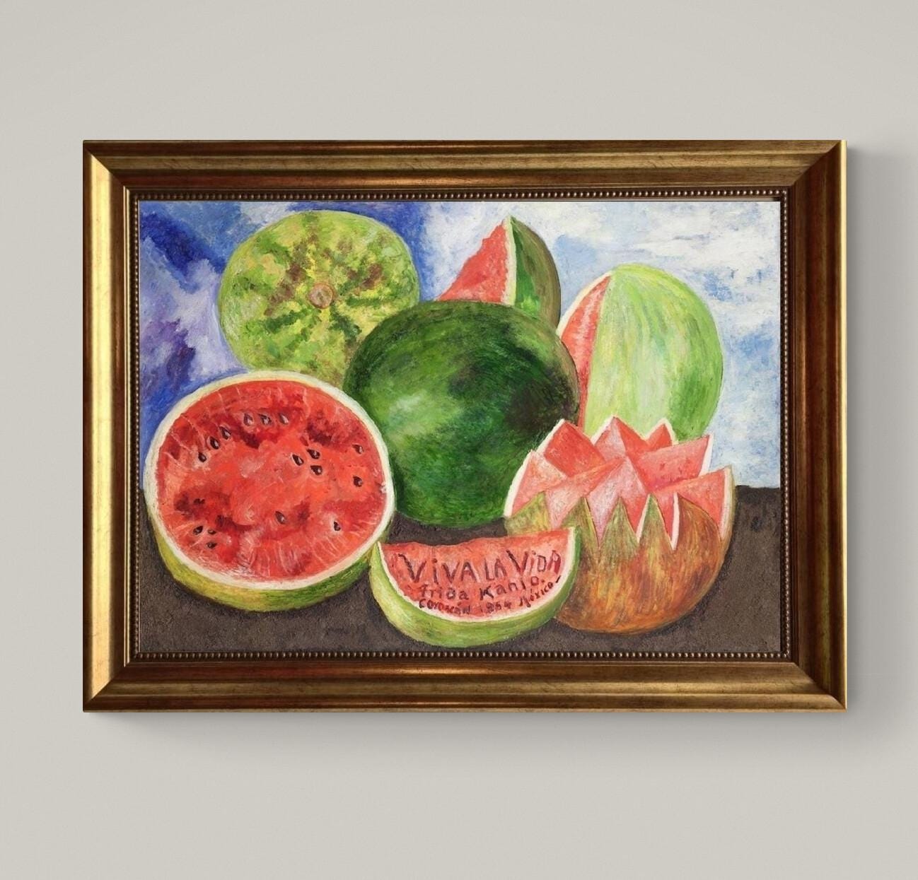 Frida Kahlo - Viva La Vida |  Canvas Print Museum Quality with Brush Strokes | Gold Wooden Frame FOSHE ART