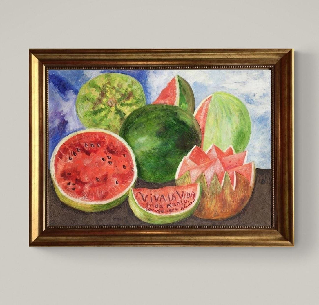 Frida Kahlo - Viva La Vida |  Canvas Print Museum Quality with Brush Strokes | Gold Wooden Frame FOSHE ART