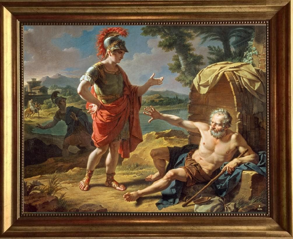 Alexander and Diogenes Canvas Print | Gold Frame, Brush Strokes FOSHE ART