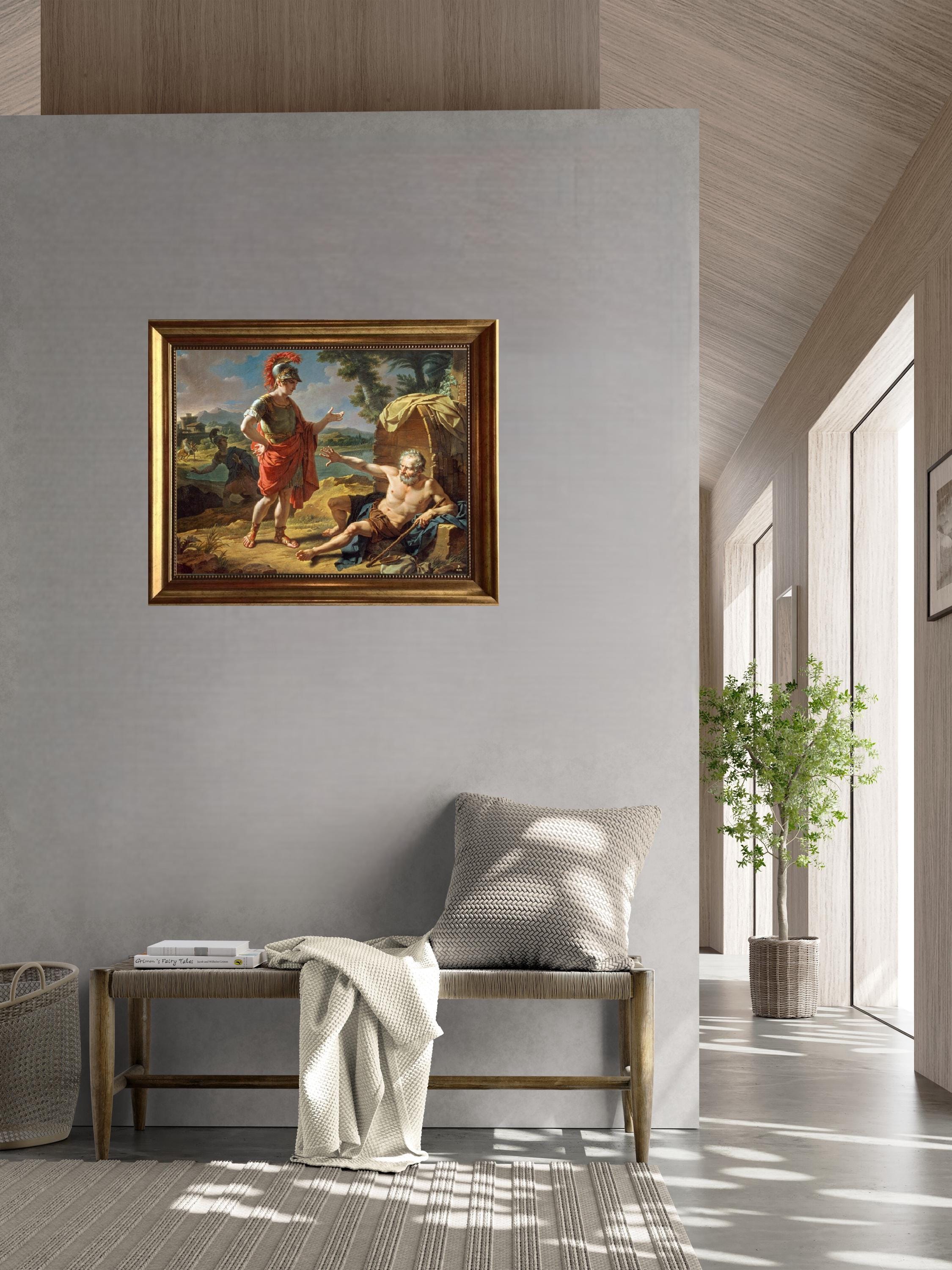 Alexander and Diogenes Canvas Print | Gold Frame, Brush Strokes FOSHE ART