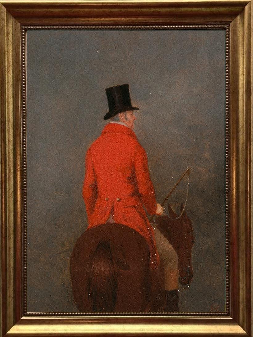 Vintage Gentleman on Horseback Framed Canvas Art Print with Brush strokes FOSHE ART