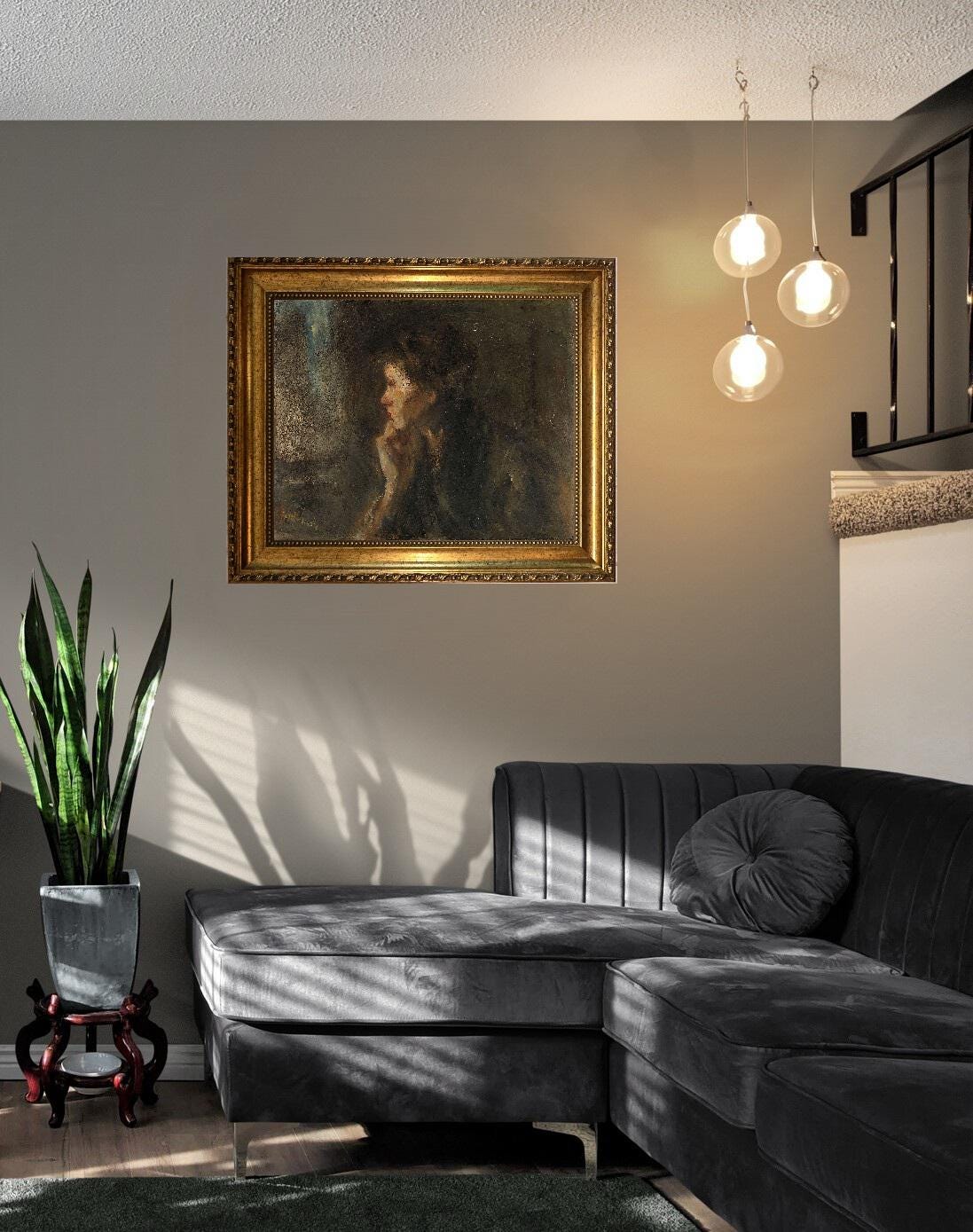 Jozef Israëls Contemplation art print on Canvas, Brush strokes FOSHE ART