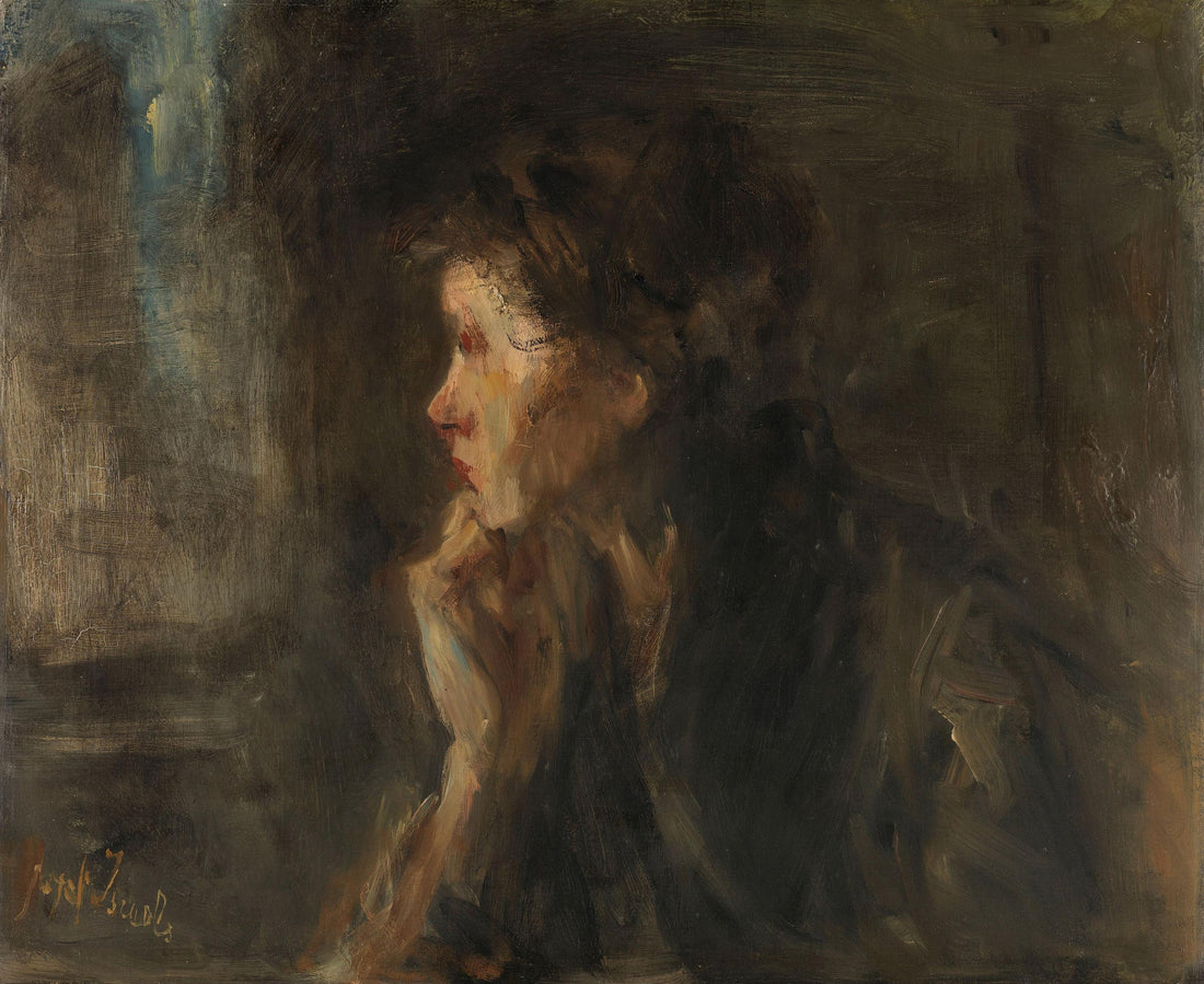 Jozef Israëls Contemplation art print on Canvas, Brush strokes and Vintage Gold Frame FOSHE ART