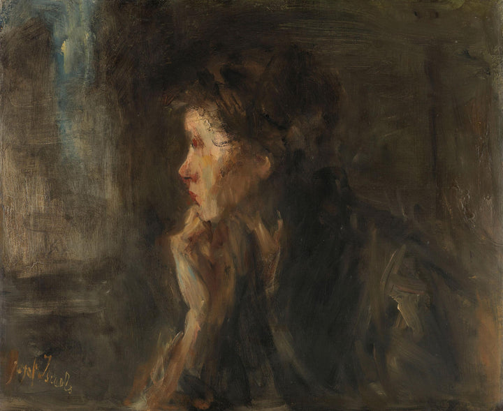 Jozef Israëls Contemplation art print on Canvas, Brush strokes and Vintage Gold Frame FOSHE ART