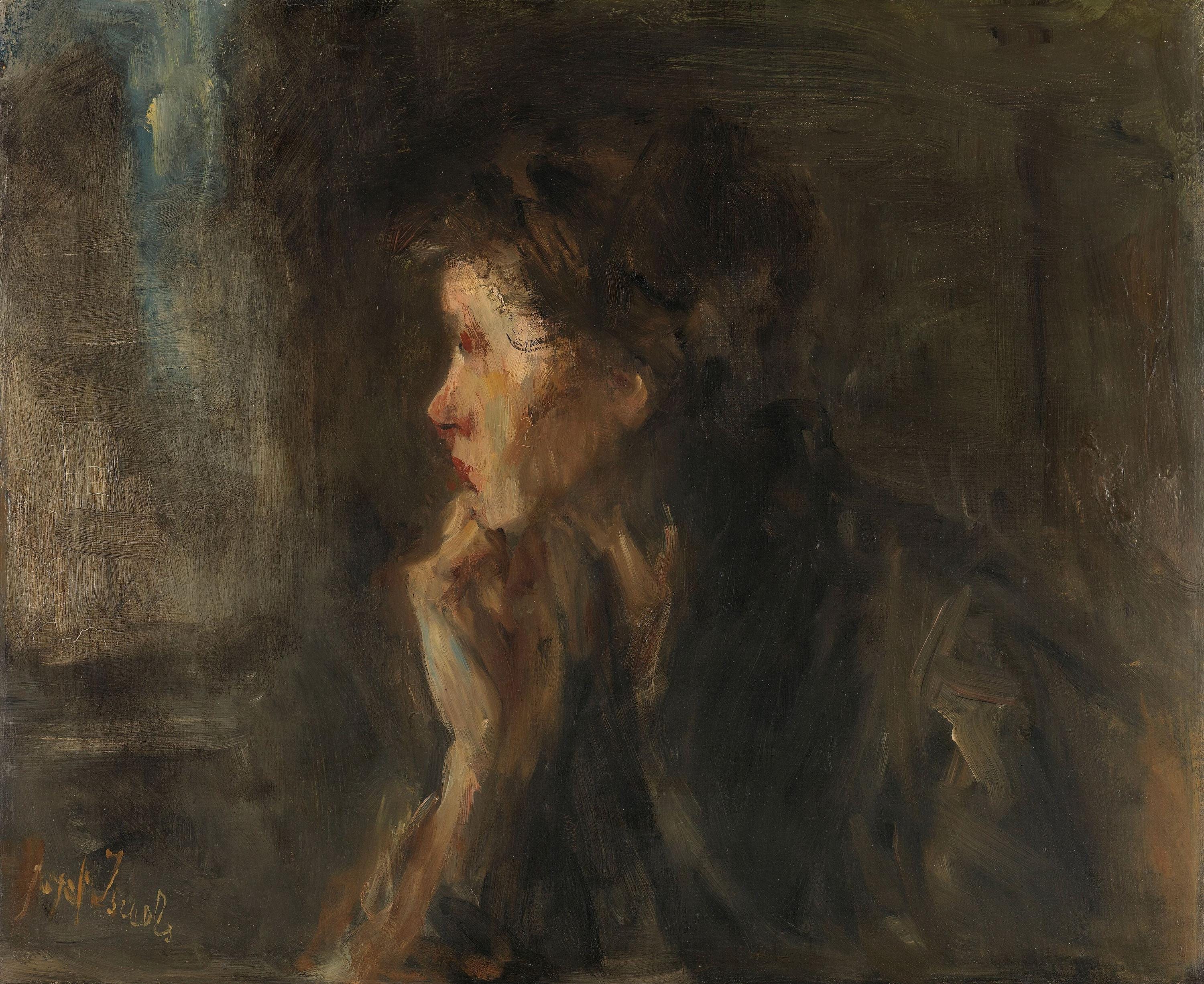 Jozef Israëls Contemplation art print on Canvas, Brush strokes FOSHE ART