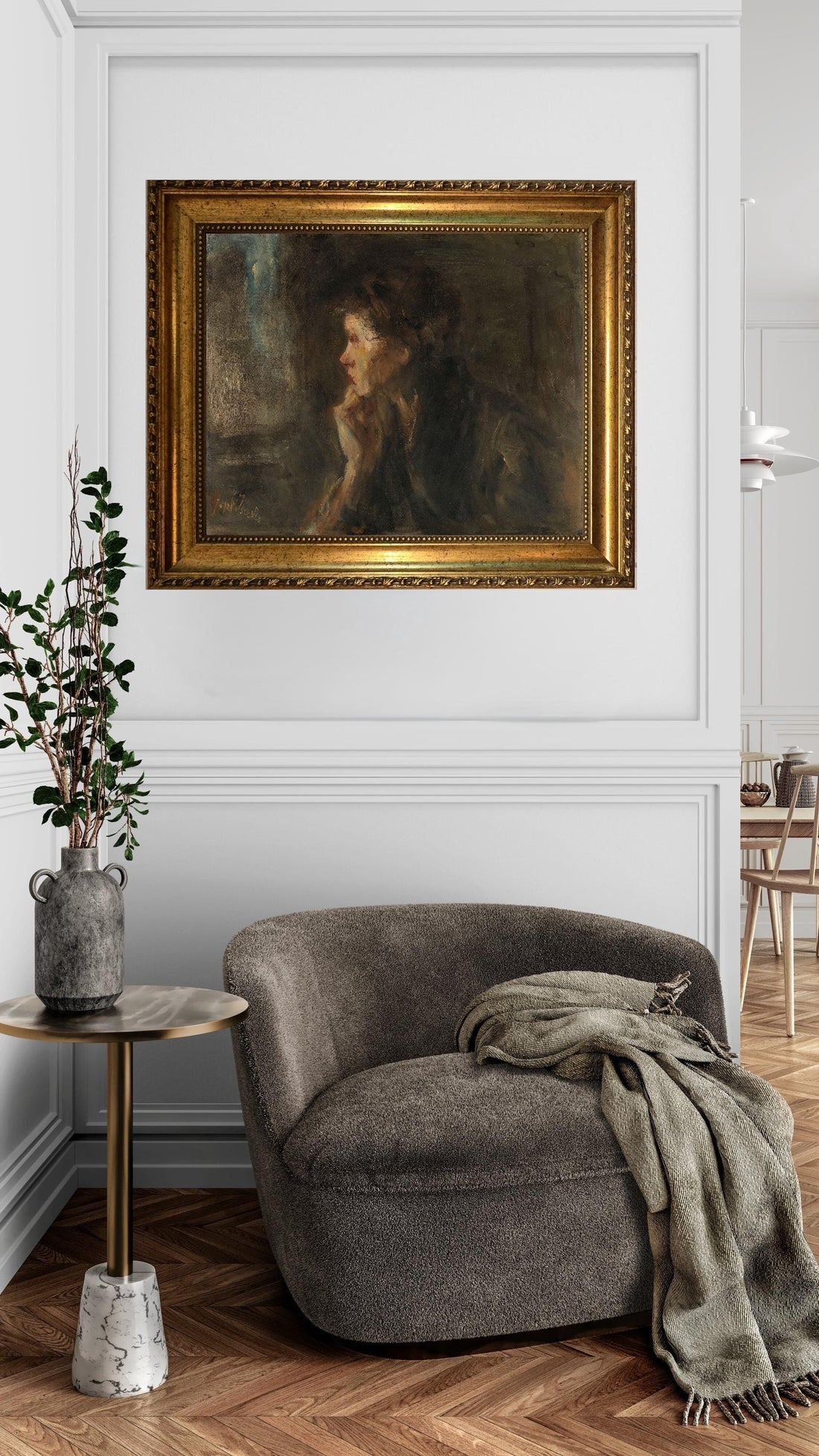 Jozef Israëls Contemplation art print on Canvas, Brush strokes FOSHE ART