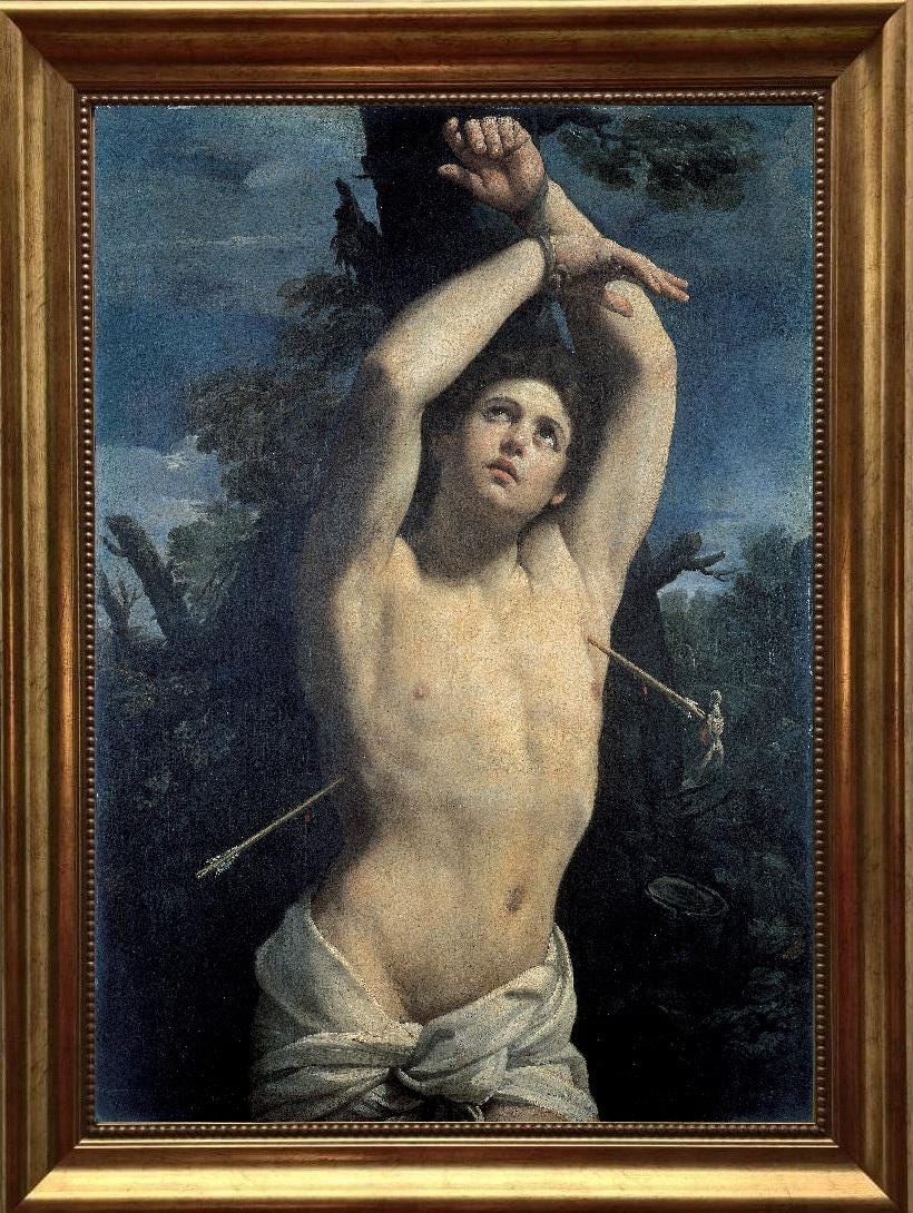 Saint Sebastian by Guido Reni, Framed Canvas Art Print with Brush strokes FOSHE ART