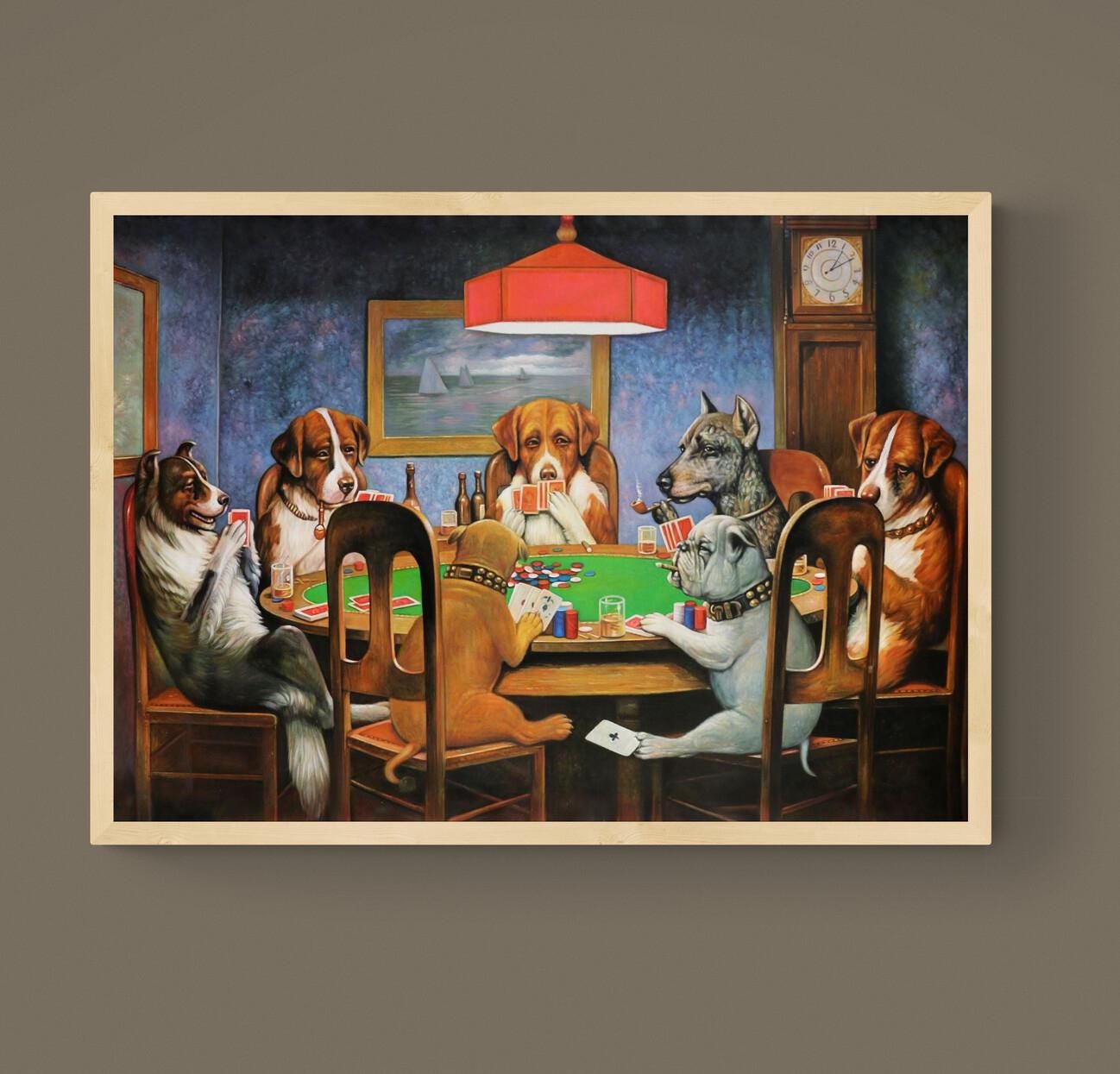 Dogs playing by Cassius Coolidge, Canvas Art Print, Brush Strokes, Floating Frame FOSHE ART