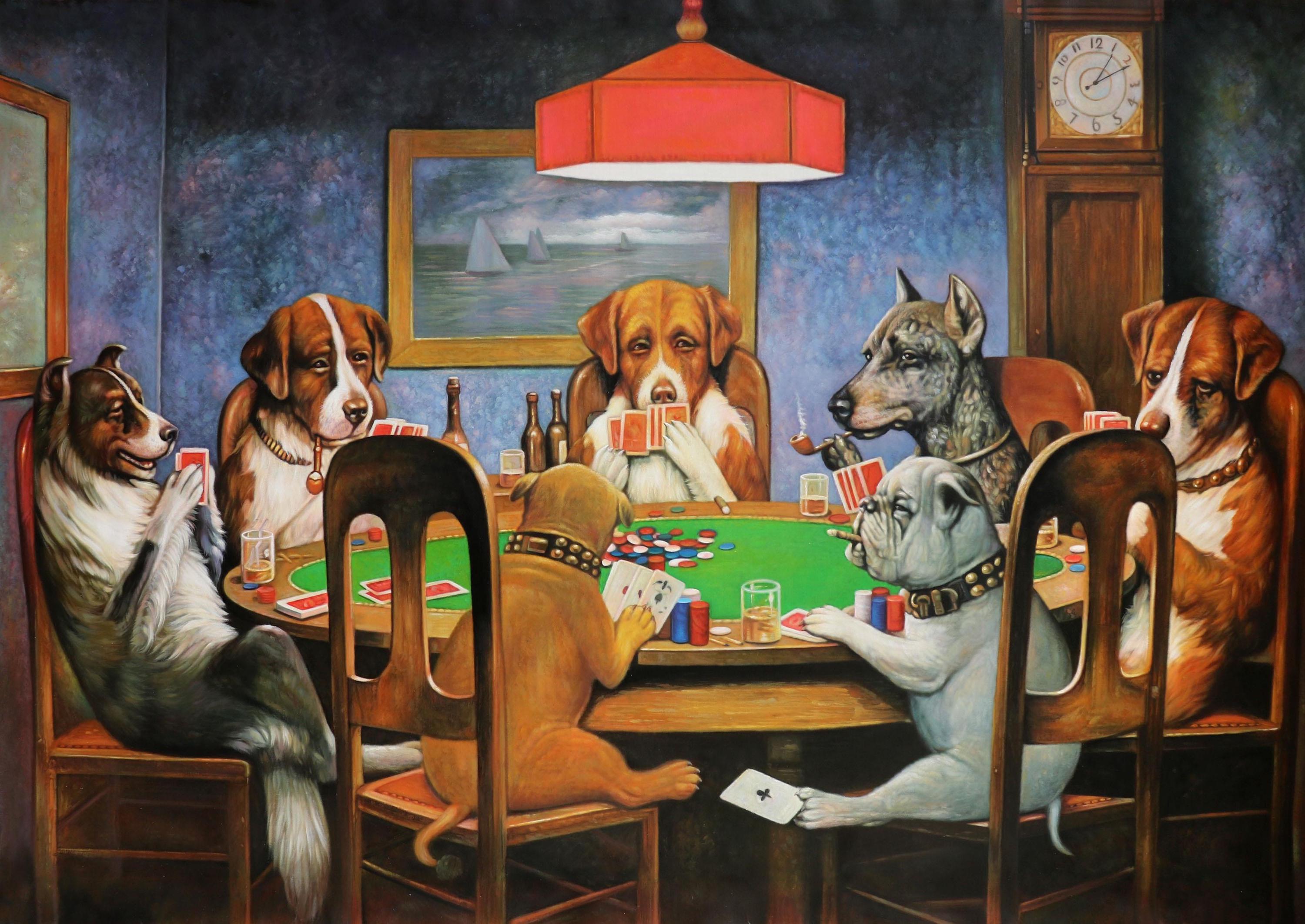 Dogs playing by Cassius Coolidge, Canvas Art Print, Brush Strokes, Floating Frame FOSHE ART