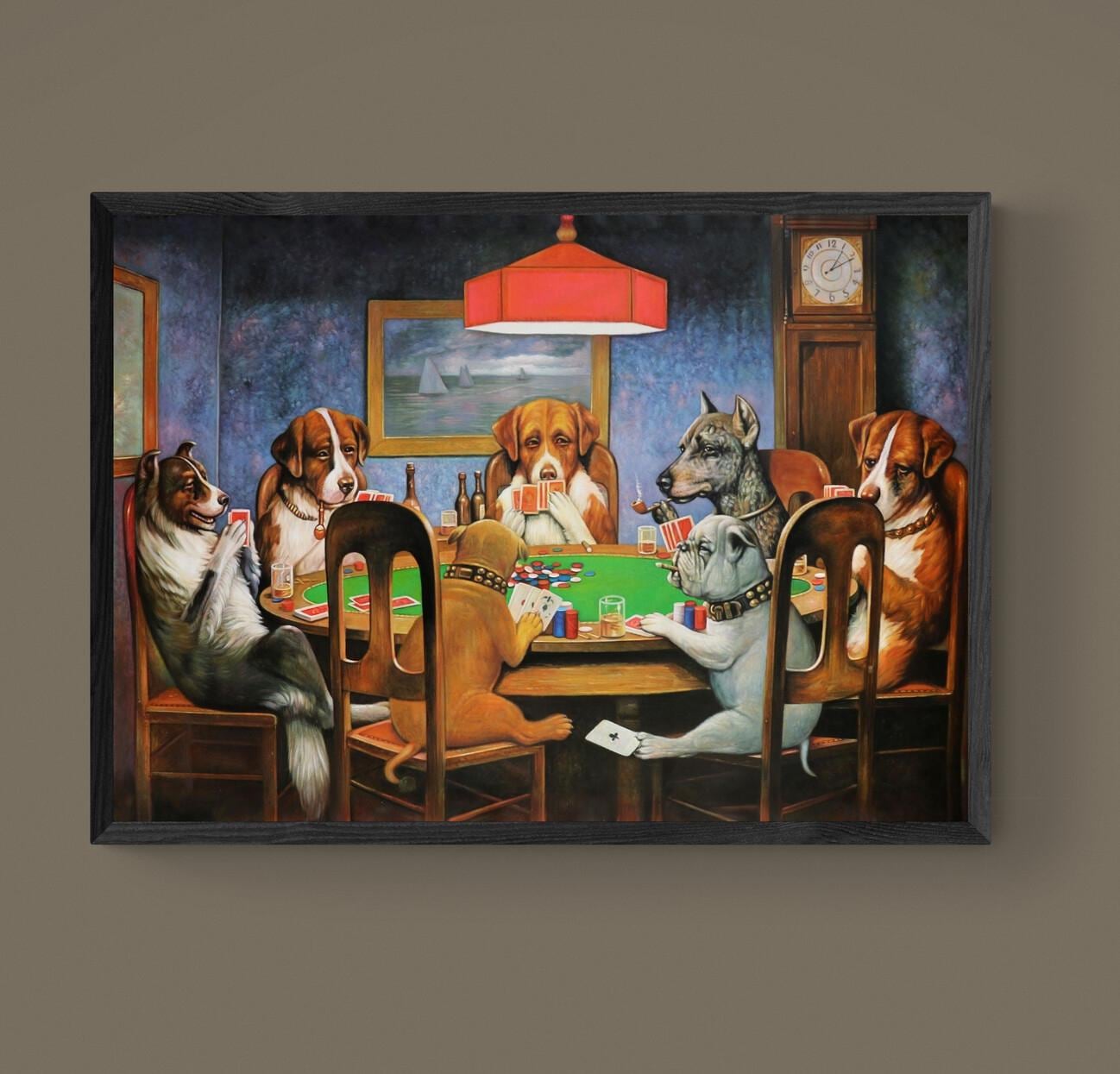 Dogs playing by Cassius Coolidge, Canvas Art Print, Brush Strokes, Floating Frame FOSHE ART