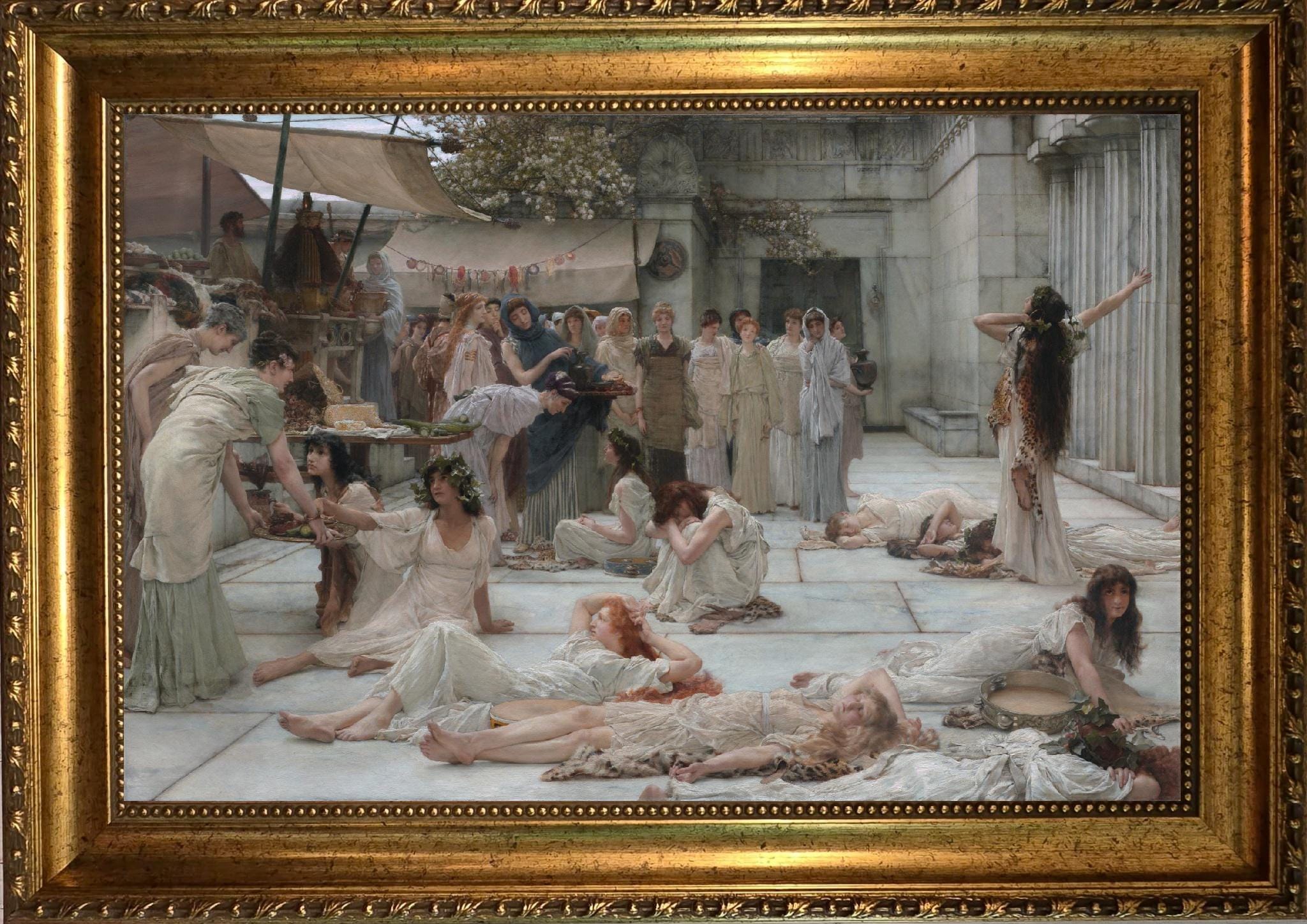 The Woman of Amphisse by Tadema, Framed Canvas Reproduction Print with brush strokes FOSHE ART