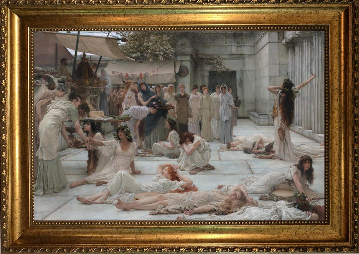 The Woman of Amphisse by Tadema, Framed Canvas Reproduction Print with brush strokes FOSHE ART
