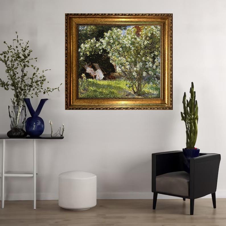 Roses by Kroyer, Print on canvas with Brush Strokes and Vintage Golden Frame and FOSHE ART