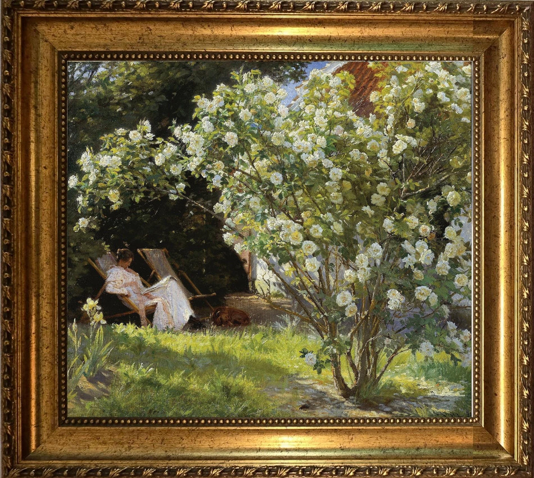 Roses by Kroyer, Print on canvas with Brush Strokes and Vintage Golden Frame and FOSHE ART