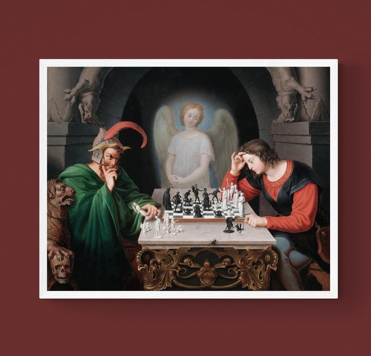 Checkmate painting by Moritz Retzsch (1831), Floating Frame and Brush Strokes FOSHE ART