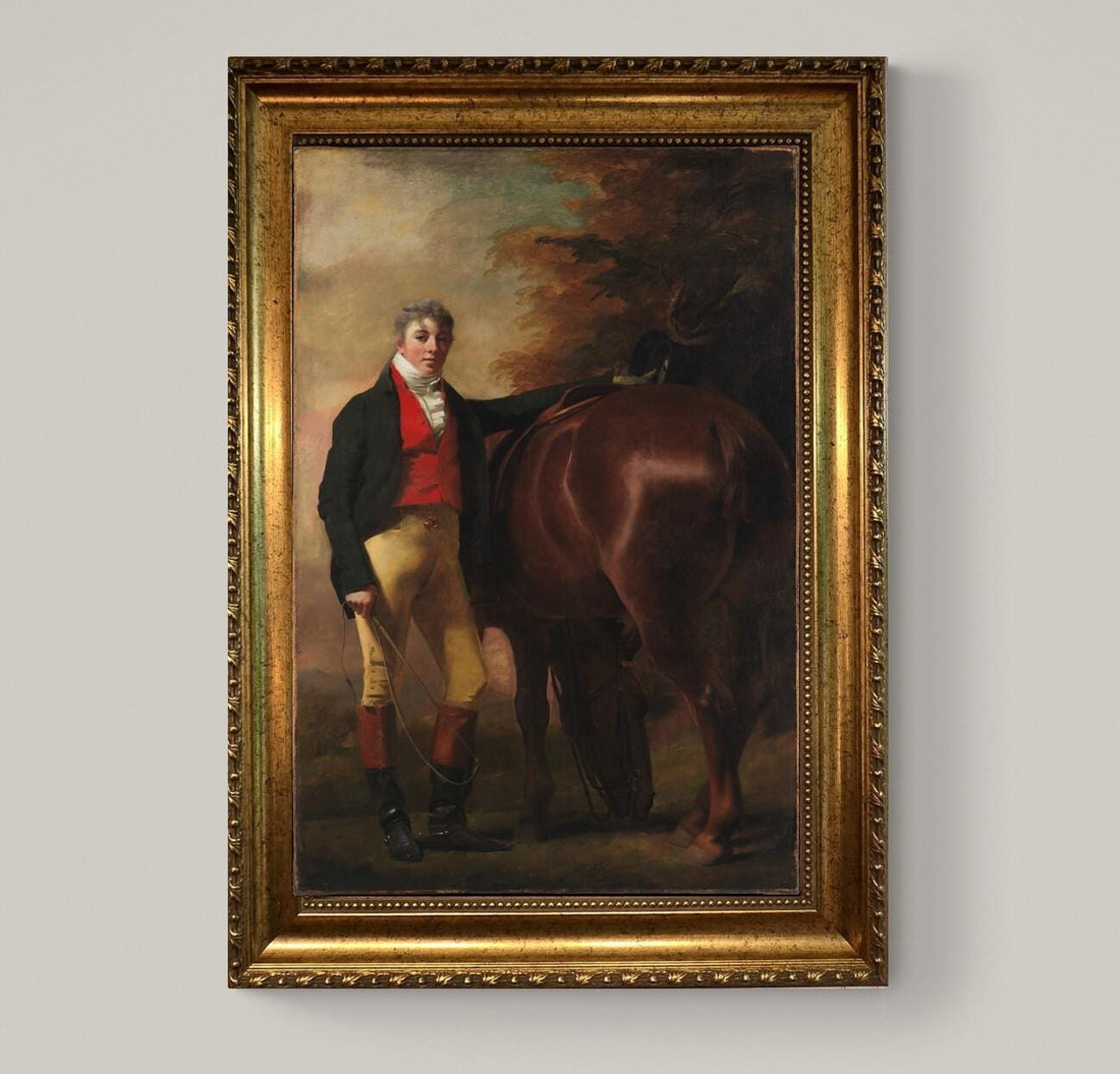 Victorian Hunting Scene Canvas Art Print, Golden Frame, Brush Strokes FOSHE ART
