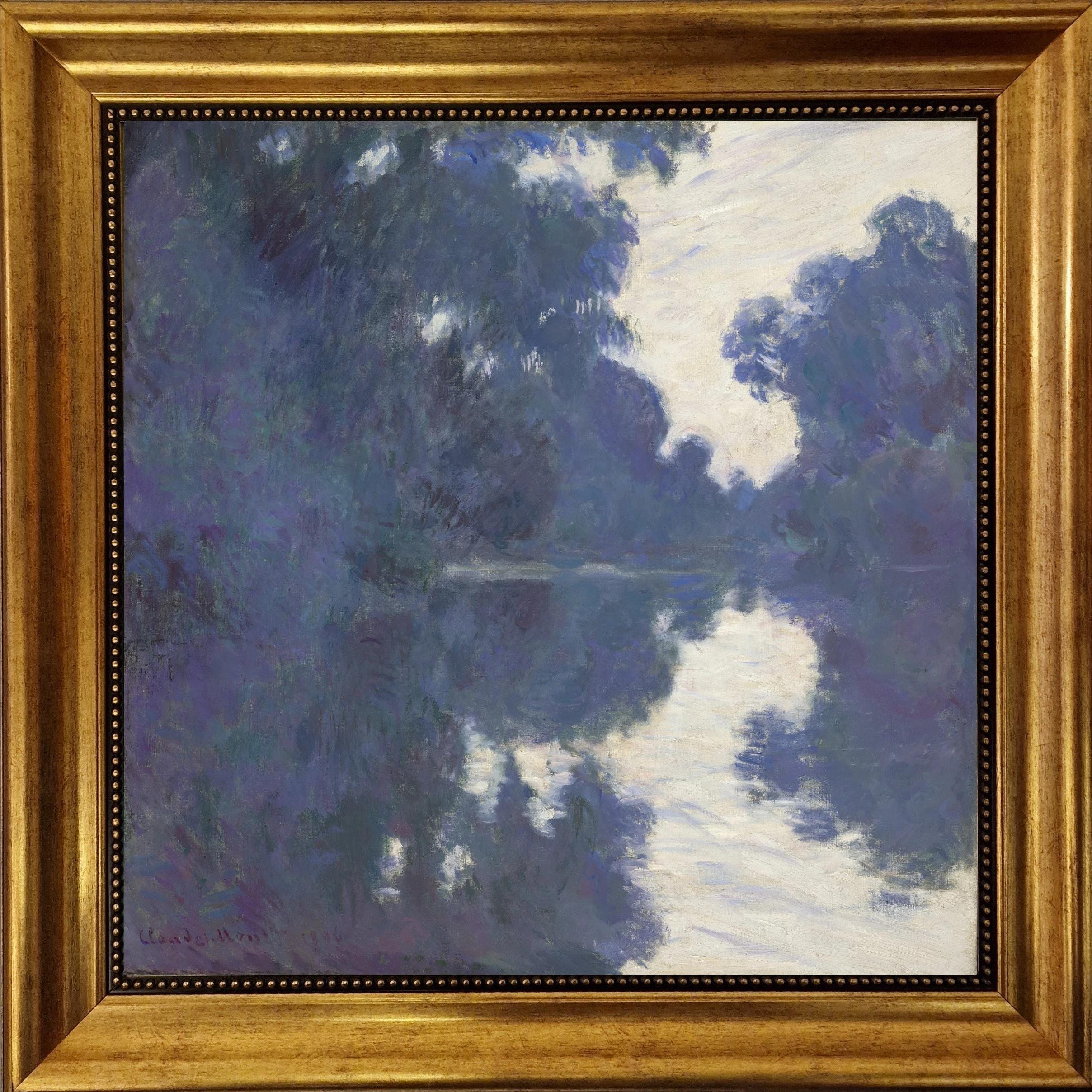 Monet Matinée sur la Seine Canvas Print: Hand-Textured, Golden Vintage Frame FOSHE ART