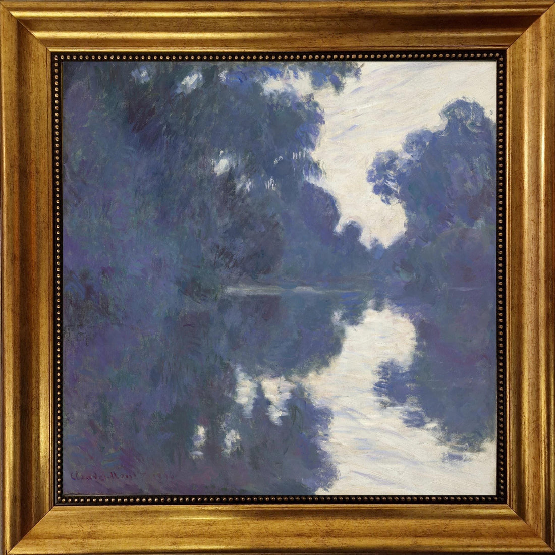 Monet Matinée sur la Seine Canvas Print: Hand-Textured, Golden Vintage Frame FOSHE ART
