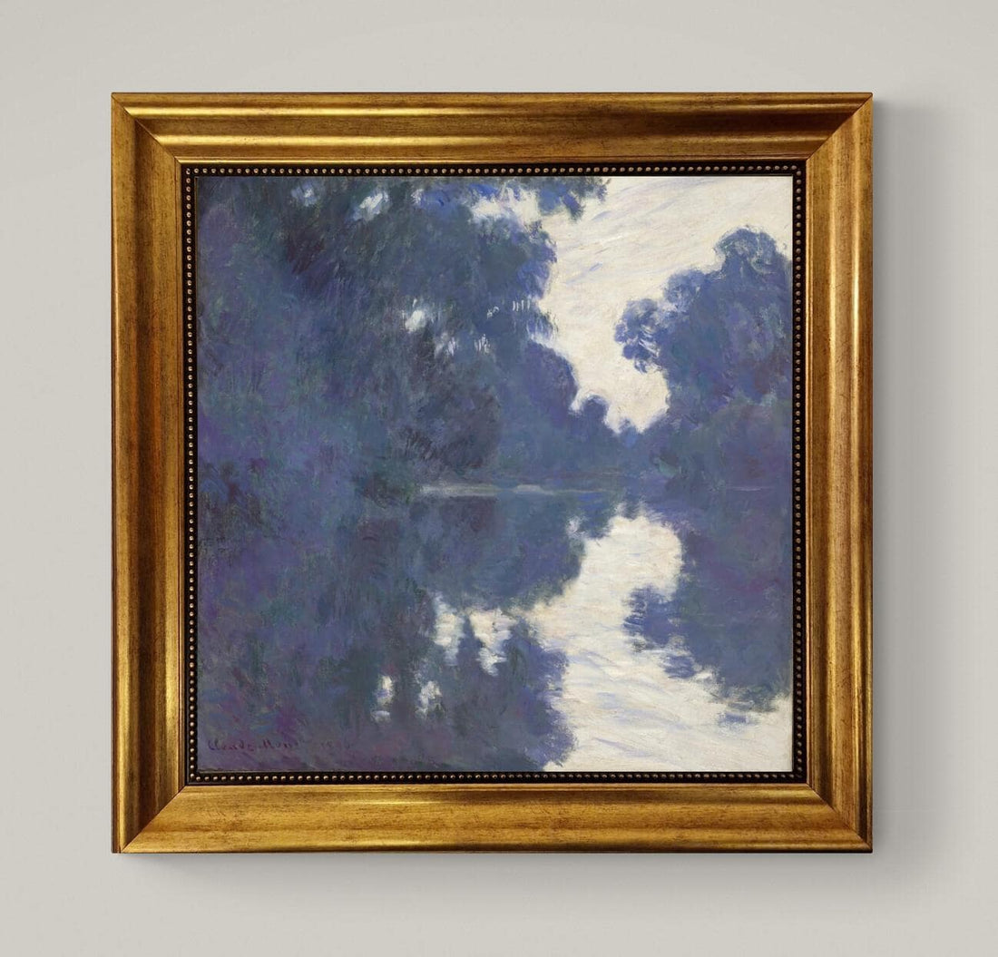 Monet Matinée sur la Seine Canvas Print: Hand-Textured, Golden Vintage Frame FOSHE ART