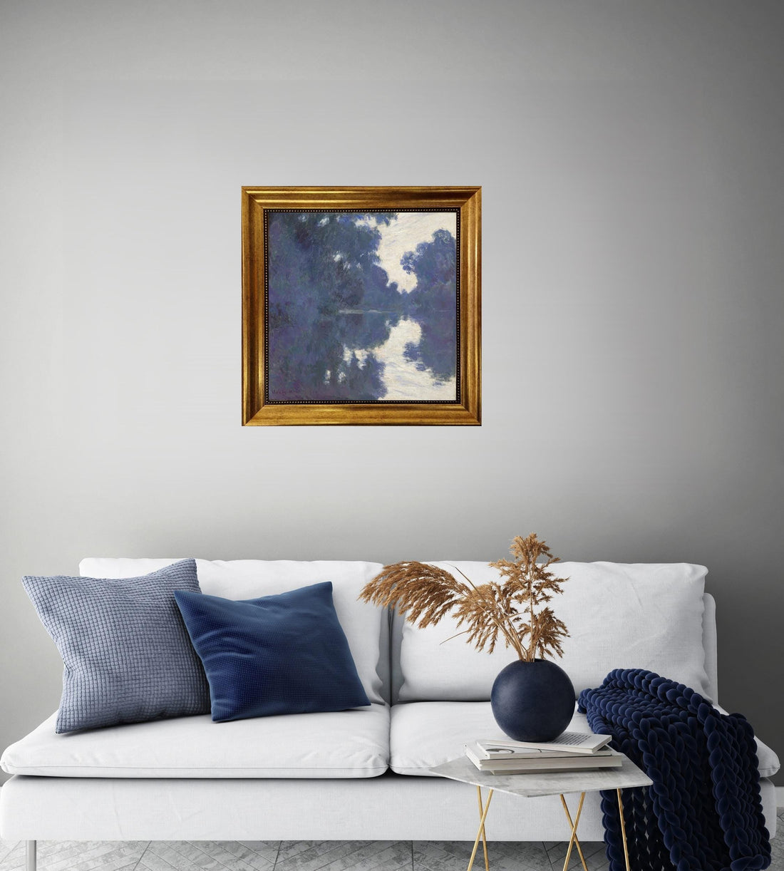 Monet Matinée sur la Seine Canvas Print: Hand-Textured, Golden Vintage Frame FOSHE ART