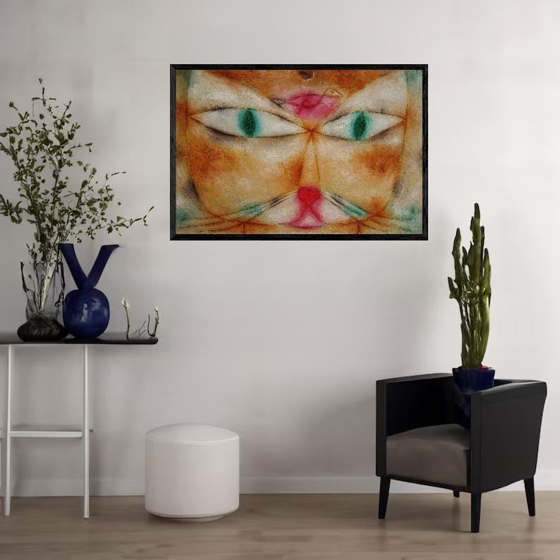 Paul Klee Cat and Bird, Canvas Art Print, Brush Strokes, Floating Frame FOSHE ART